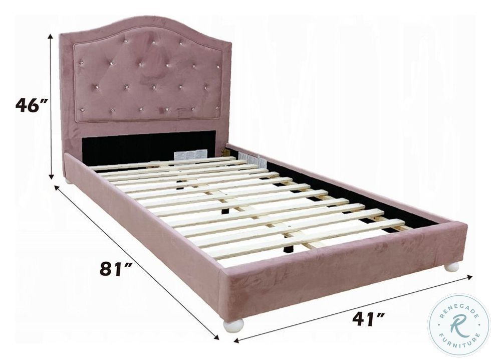 Reggie Pink Fabric Twin Upholstered Panel Bed