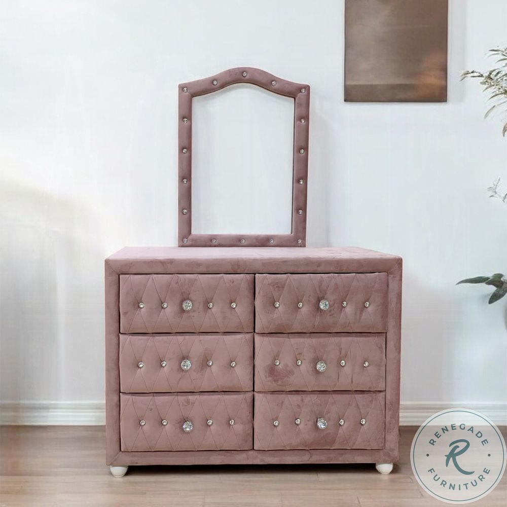 Reggie Pink Fabric 6 Drawer Dresser from ACME Furniture | Coleman Furniture