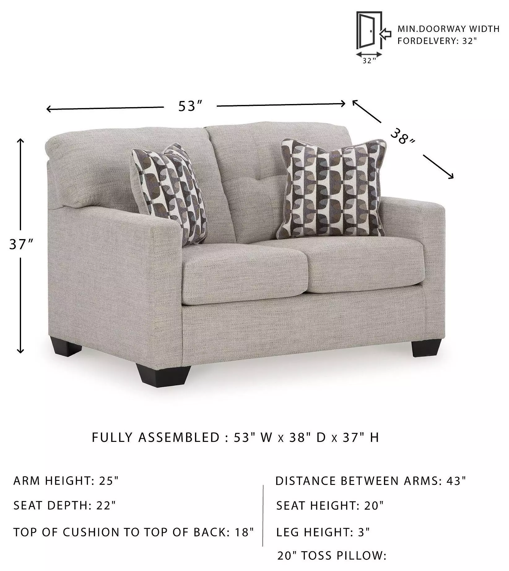 Mahoney Pebble 53" Loveseat