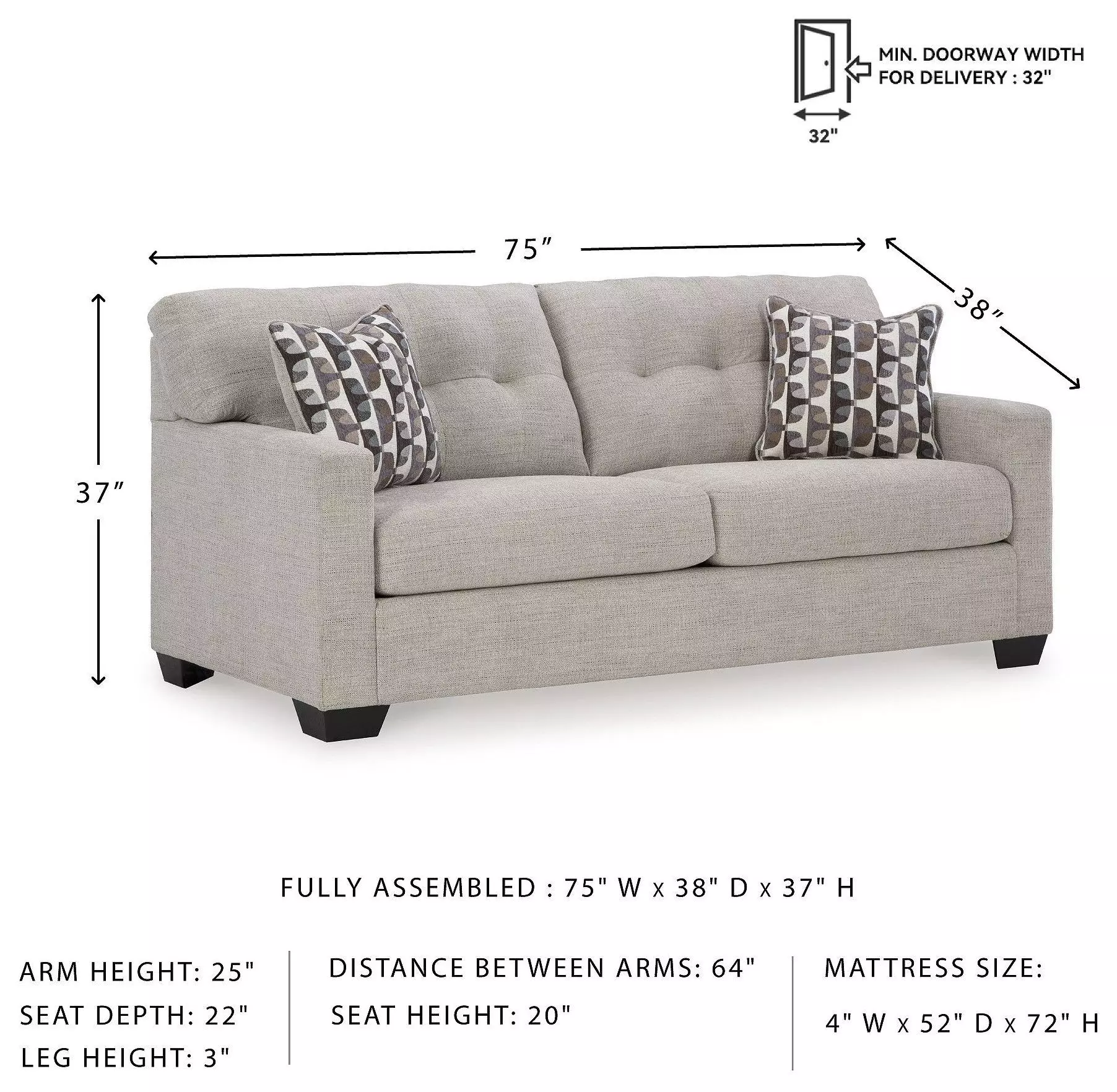 Mahoney Pebble Full 75" Sofa Sleeper
