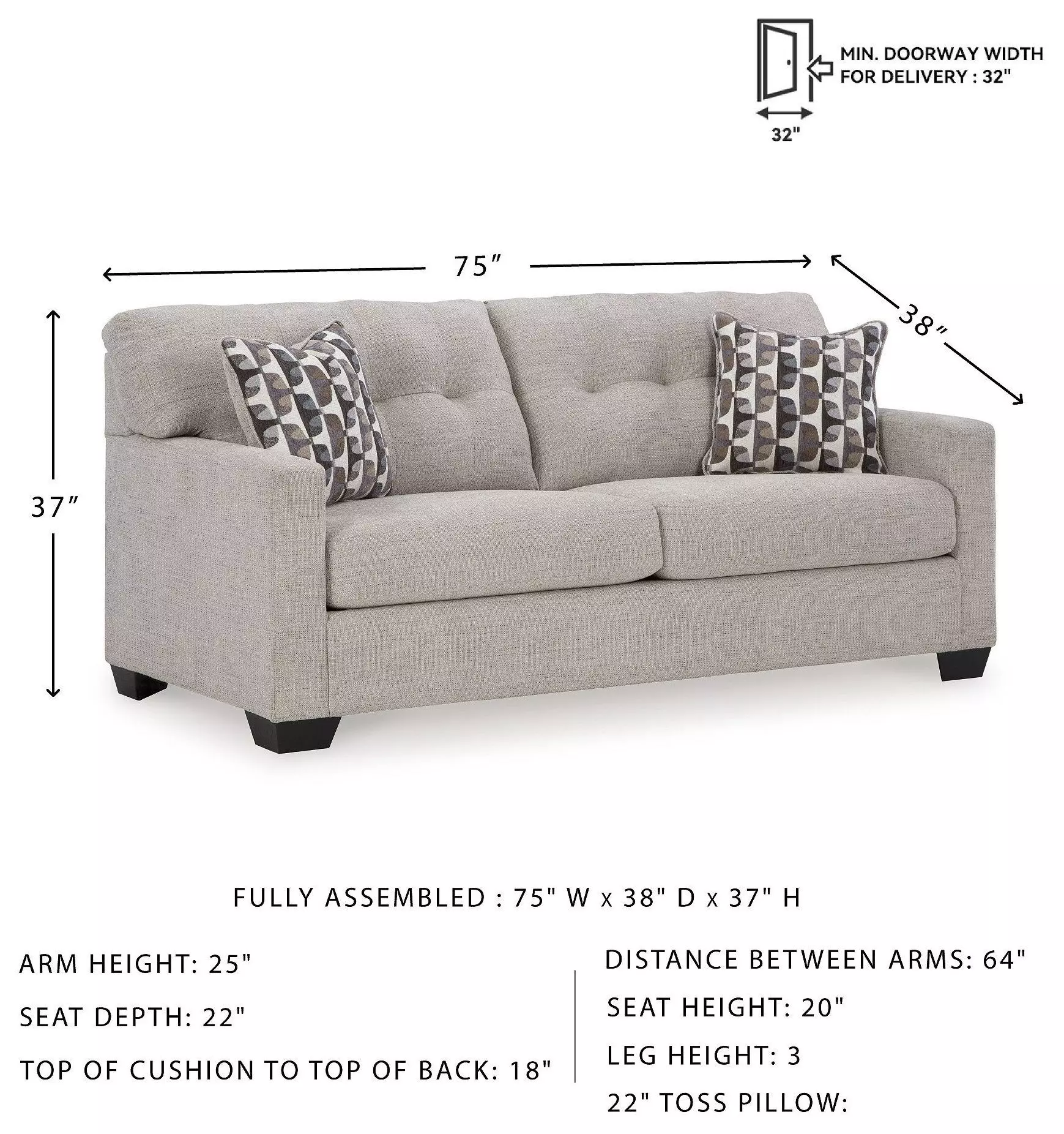 Mahoney Pebble 75" Sofa