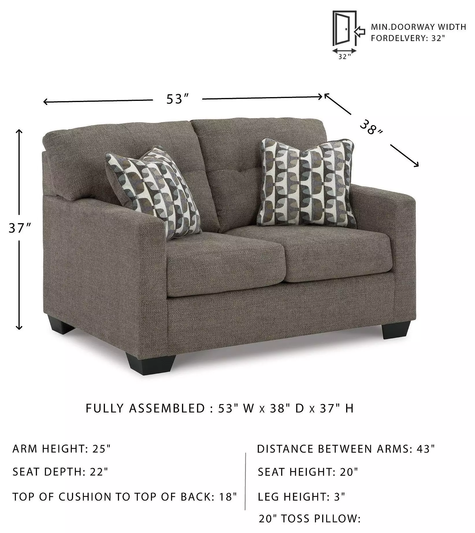 Mahoney Chocolate 53" Loveseat