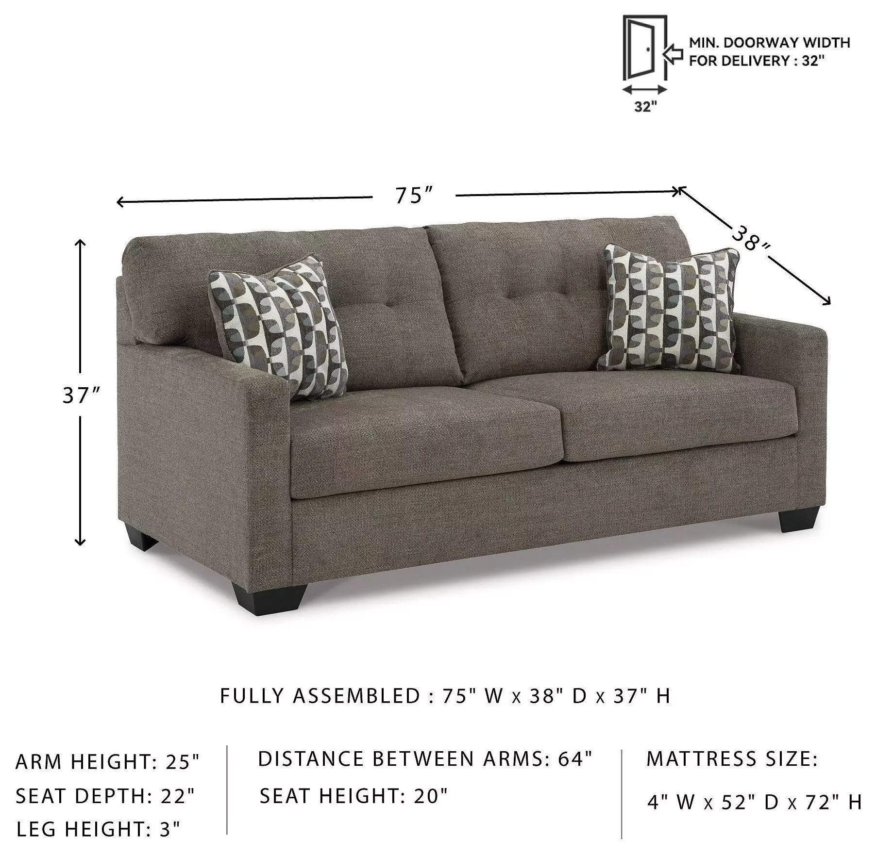 Mahoney Chocolate Full 75" Sofa Sleeper