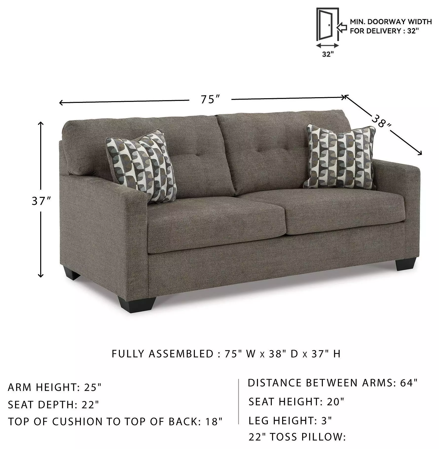 Mahoney Chocolate 75" Sofa