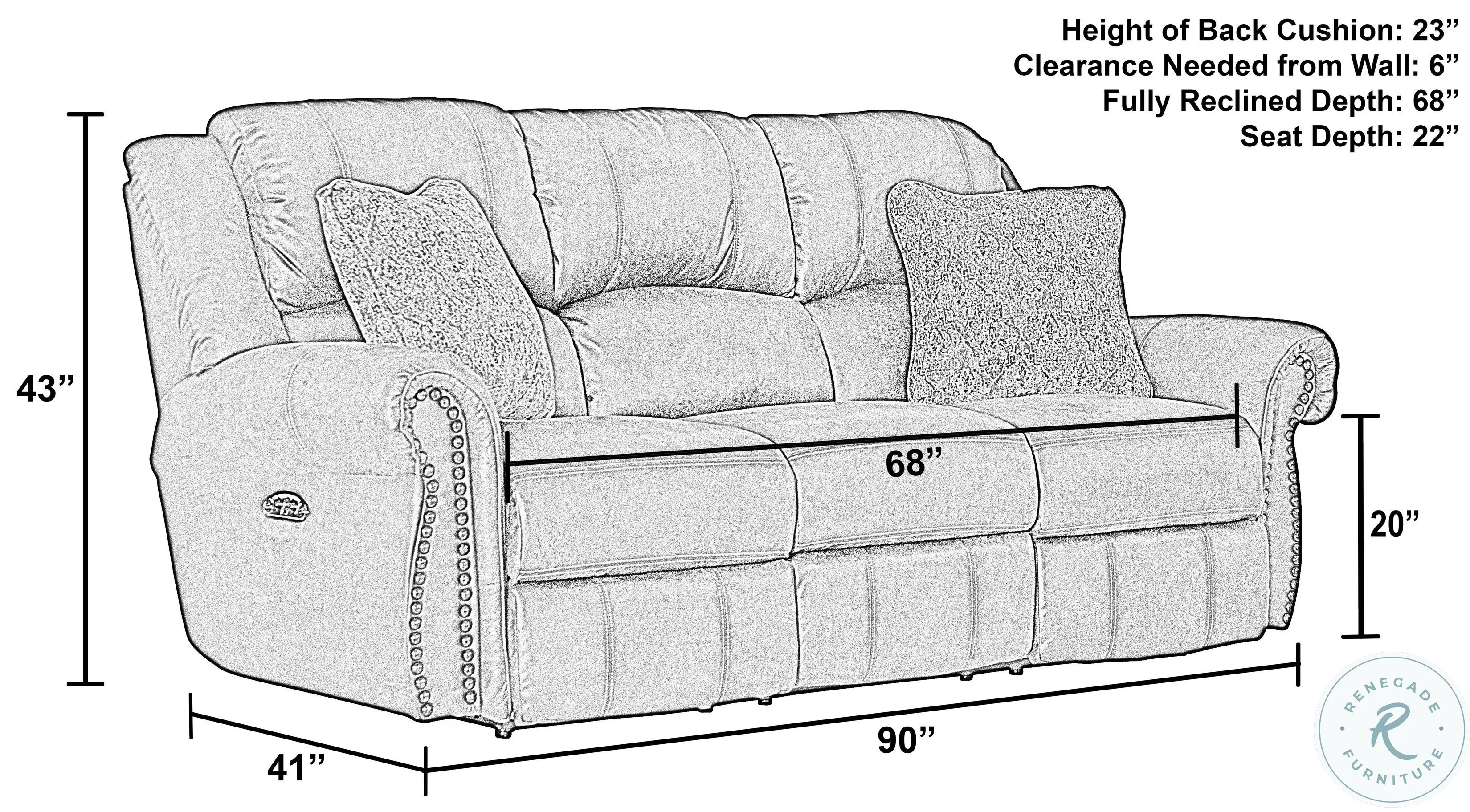 Pickett Walnut Power Reclining 90" Sofa with Power Headrest