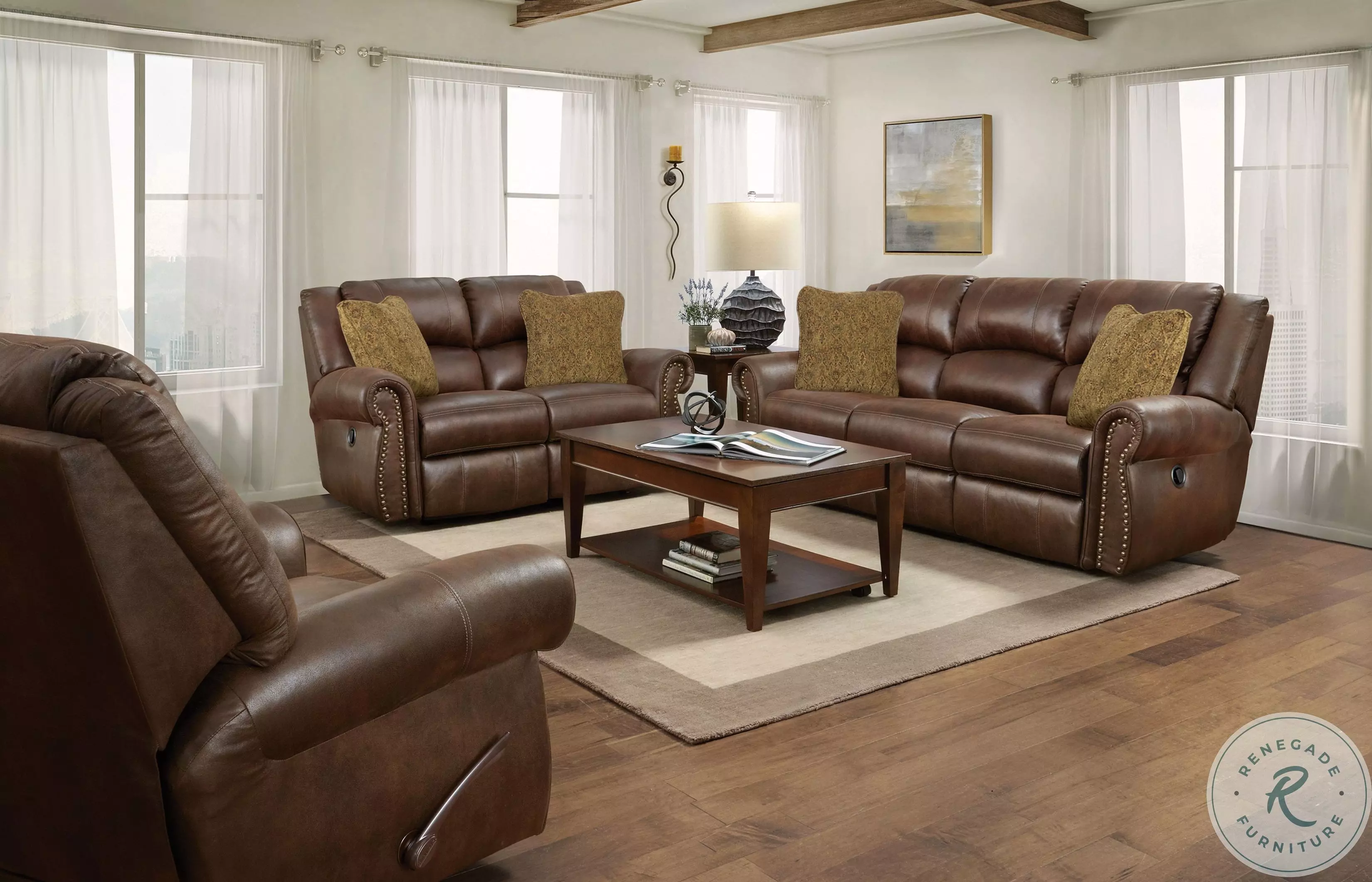 pairscassina 革オットマン Pickett Walnut Reclining Living Room Set from Catnapper | Coleman