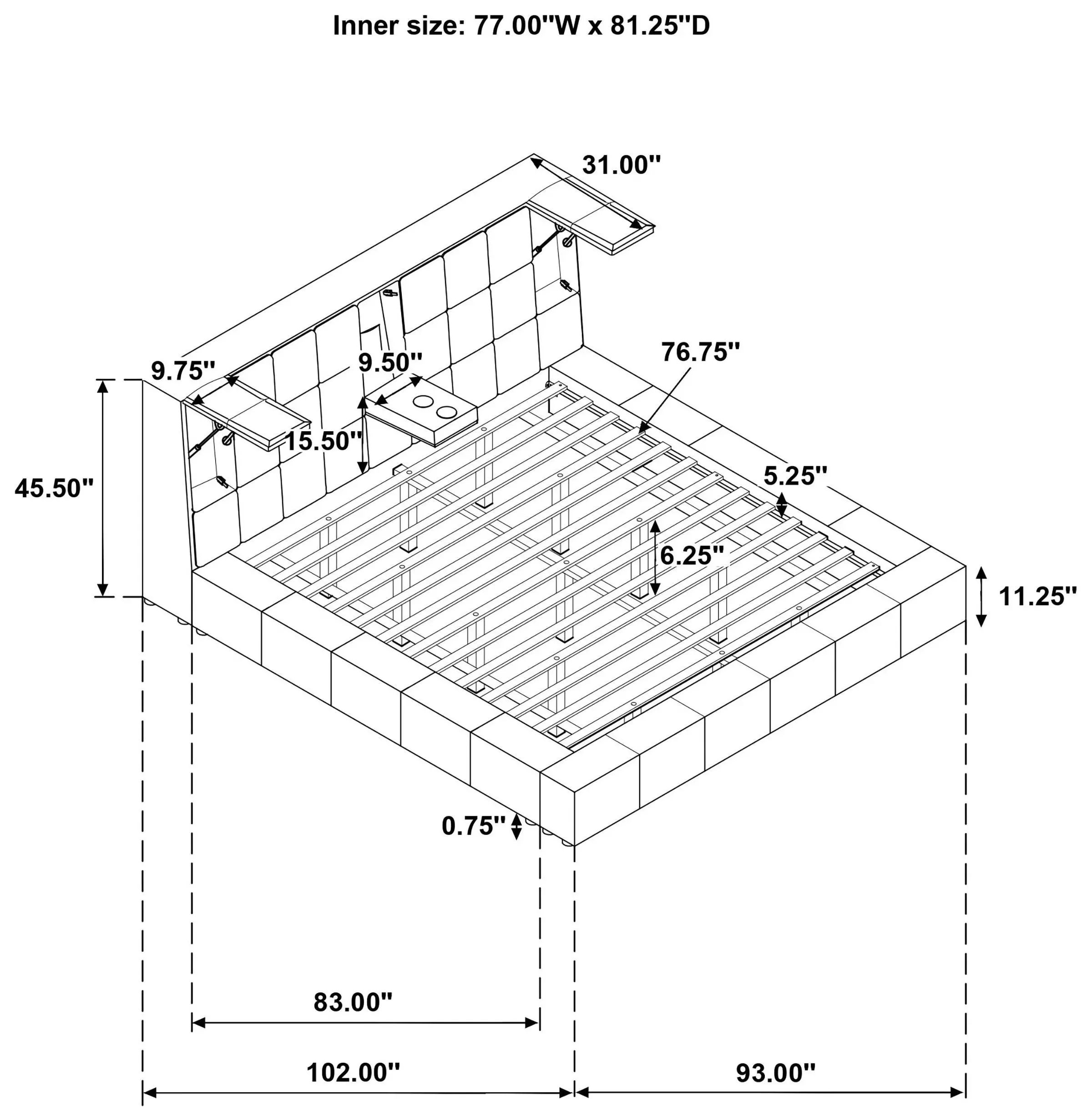 Dreux Cream King Upholstered Platform Bed with Hidden Storage and LED