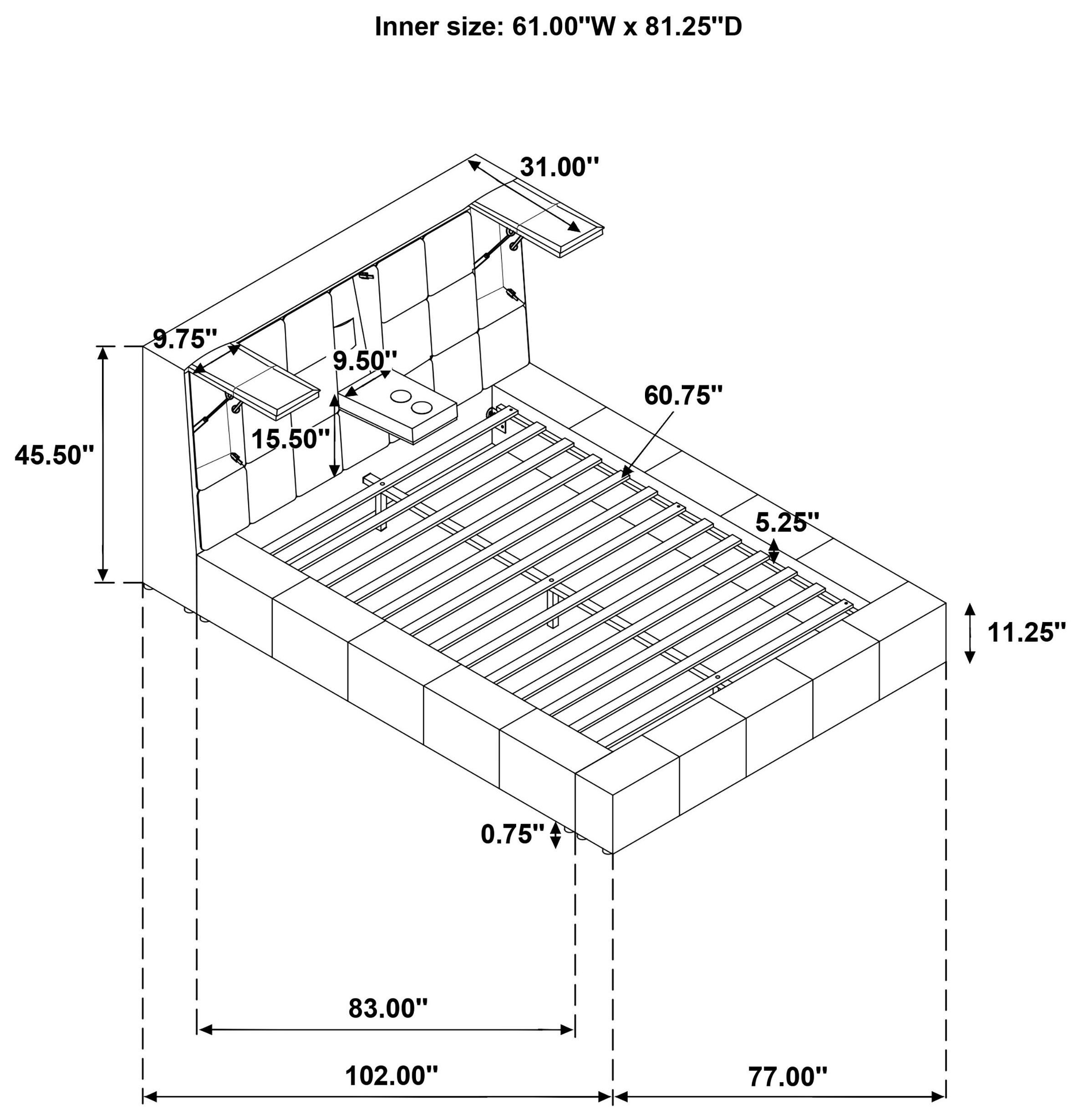 Dreux Cream Queen Upholstered Platform Bed with Hidden Storage and LED Light