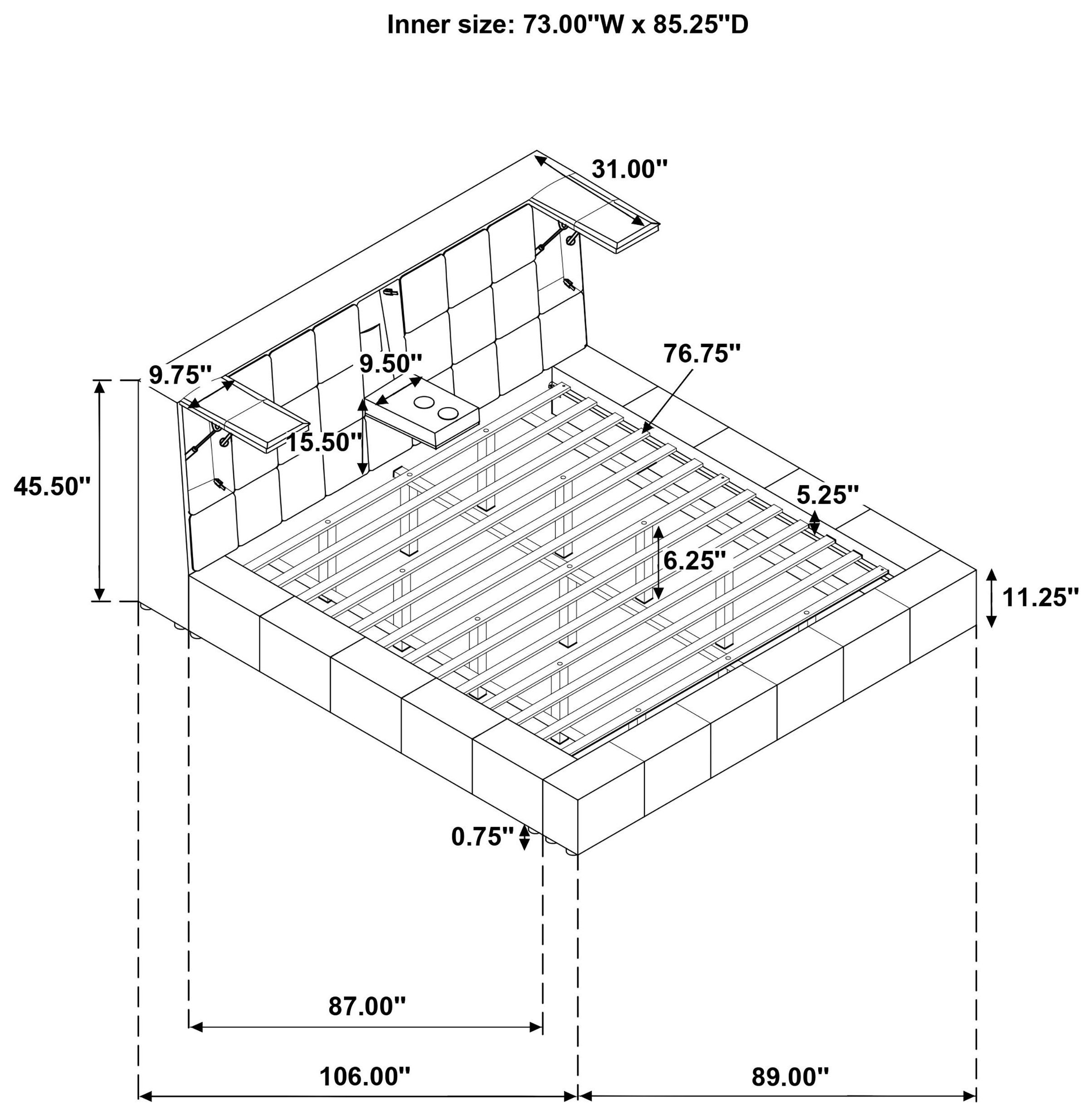 Dreux Gray California King Upholstered Platform Bed with Hidden Storage and LED Light