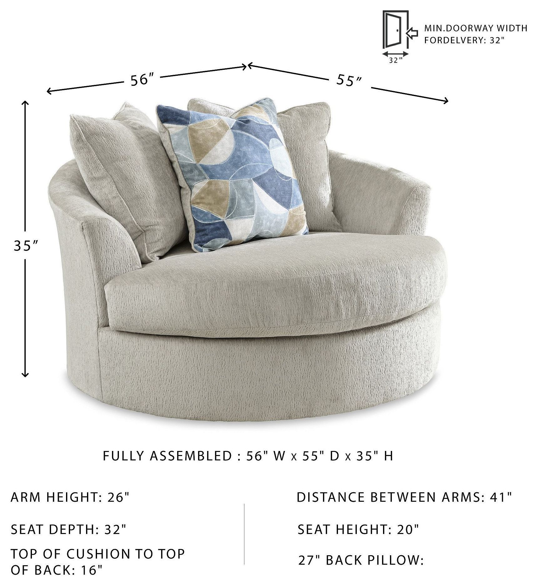 Maxon Place Stone Oversized Swivel Accent Chair