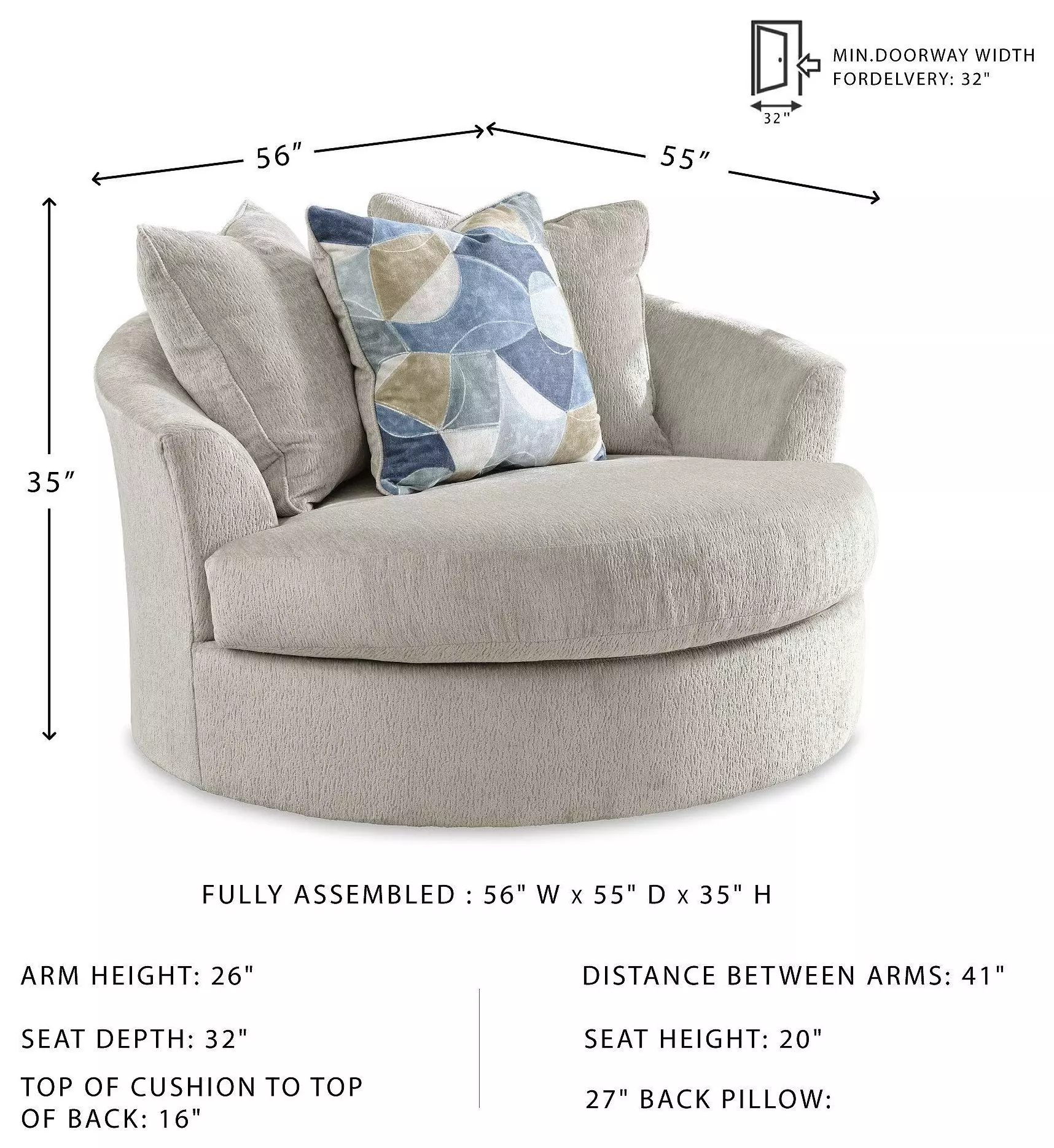 Maxon Place Stone Oversized Swivel Accent Chair