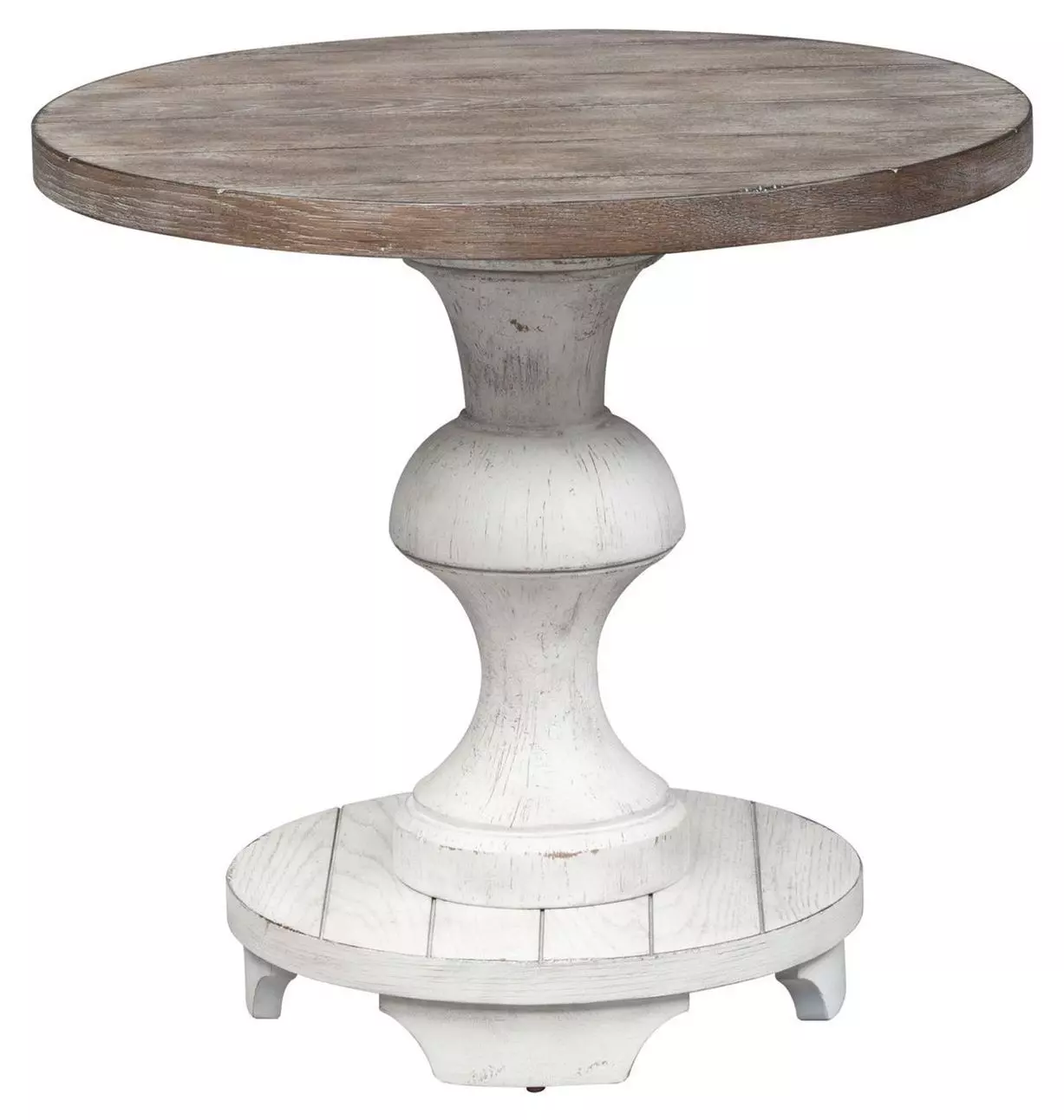 Sedona Heavy Distressed White And Gravel Round End Table