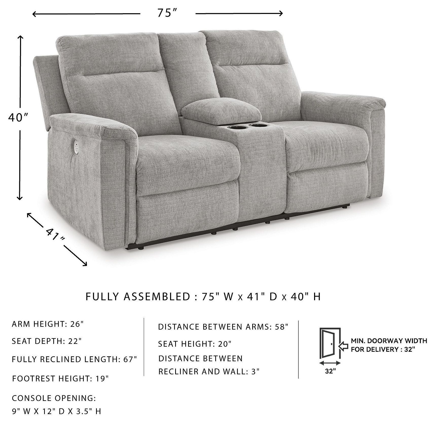 Barnsana Ash Power Reclining Console Loveseat