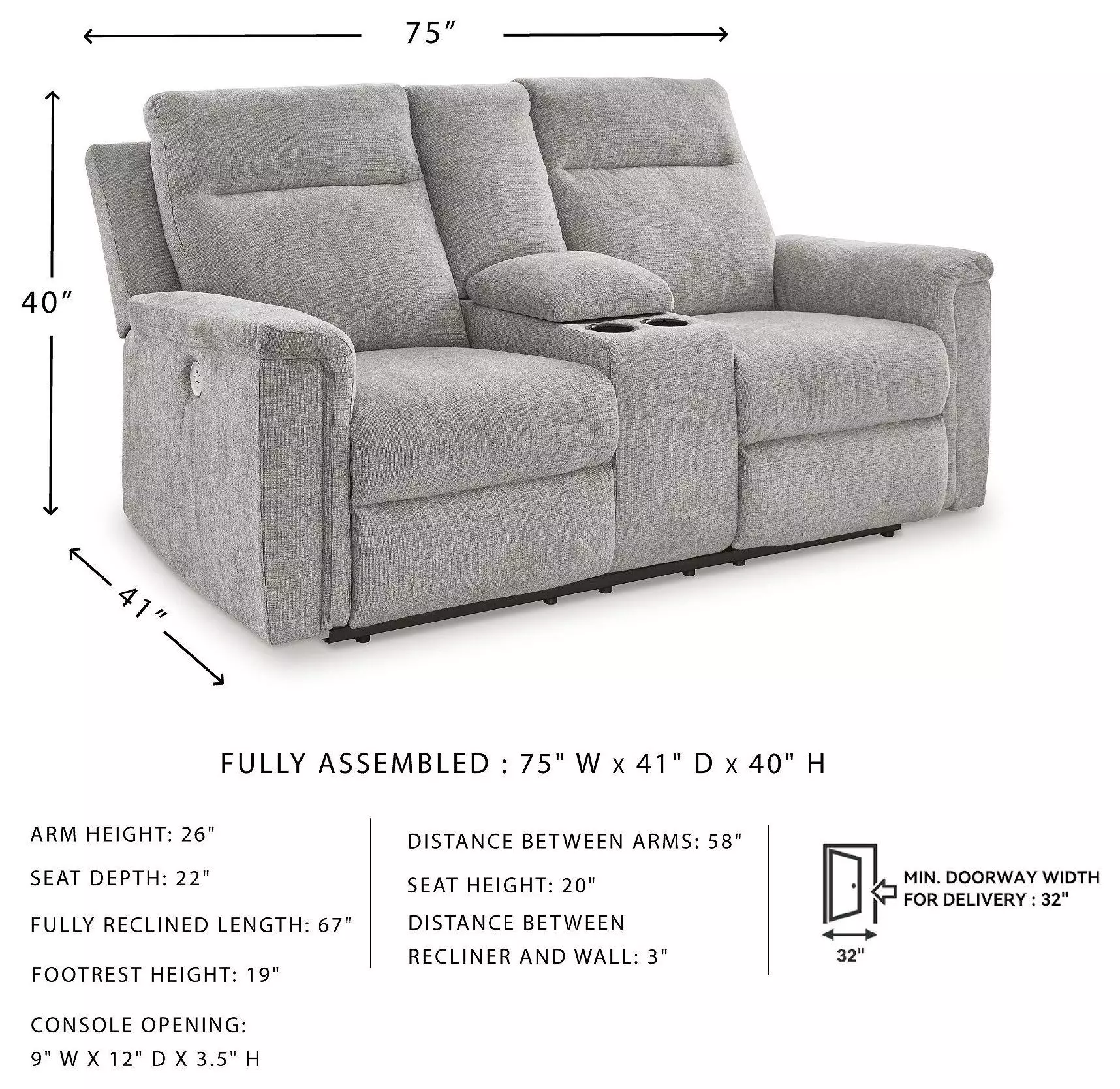 Barnsana Ash 76" Power Reclining Console Loveseat