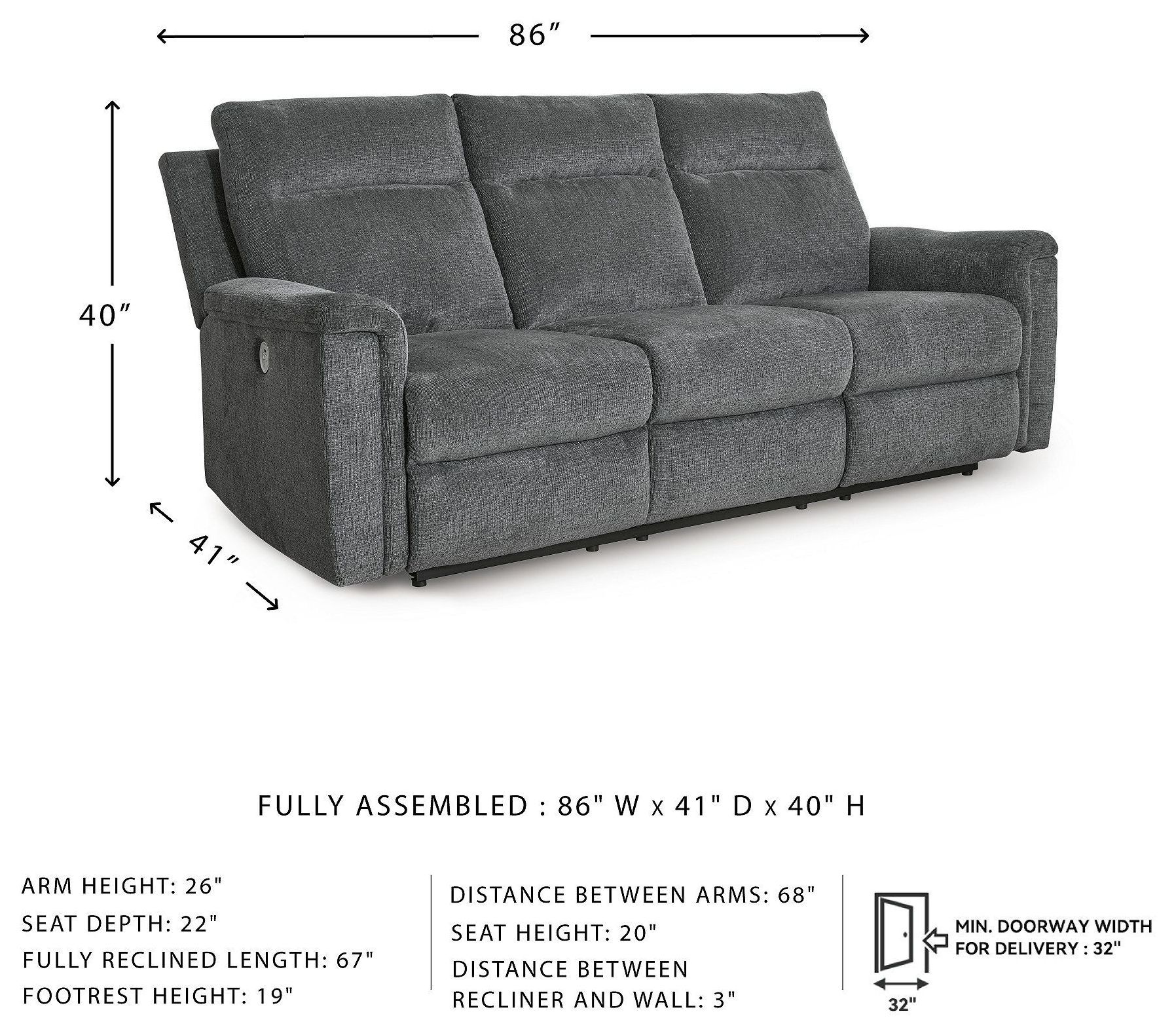 Barnsana Gravel Power Reclining Sofa