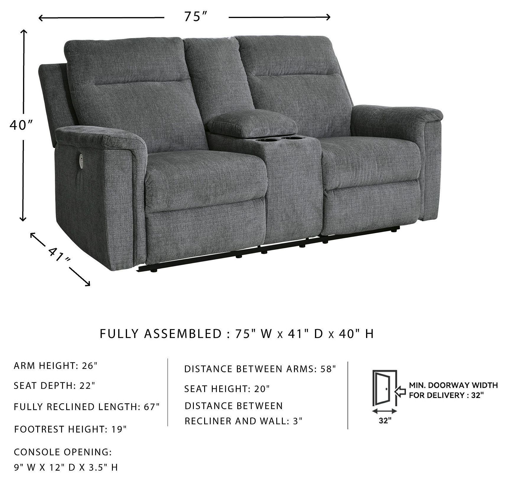 Barnsana Gravel Power Reclining Console Loveseat