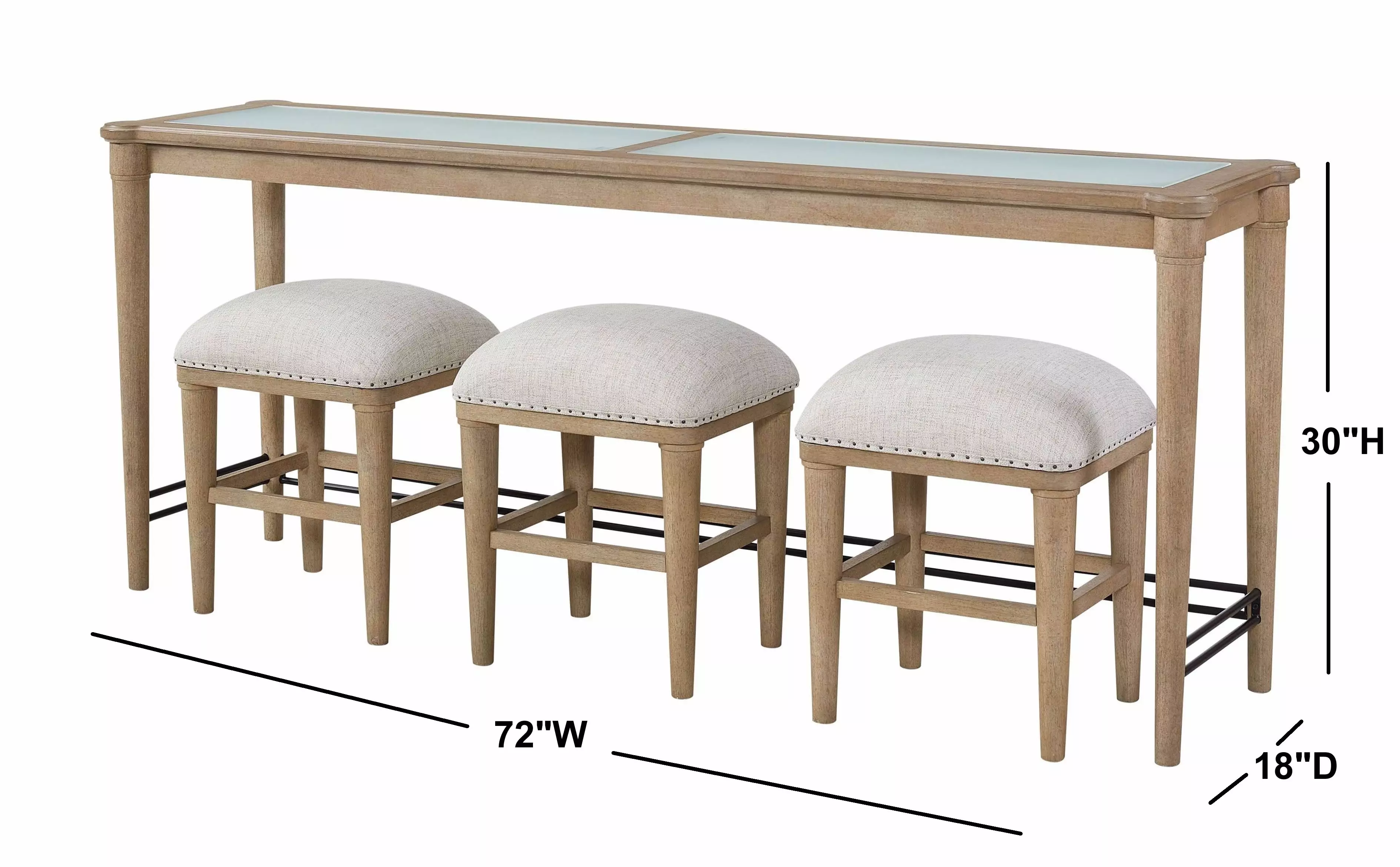 Wilmington Sand Frosted Glass Console Table with 3 Stools