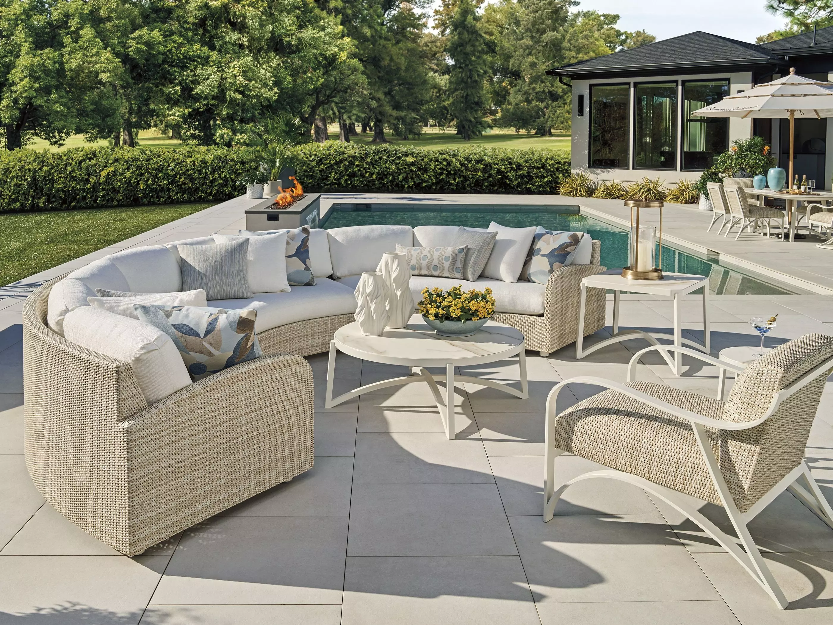 Sand Dune Ivory and Taupe Upholstered Outdoor Lounge Chair From