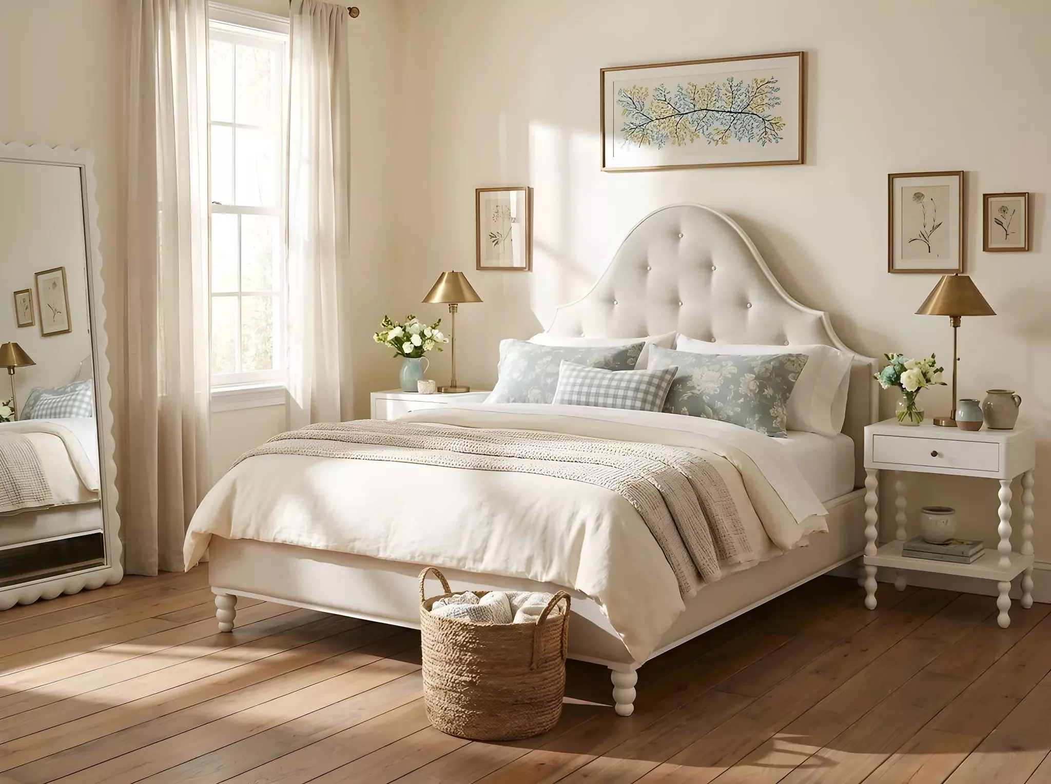 Haven Warm White and Ivory Queen Upholstered Panel Bed from ART