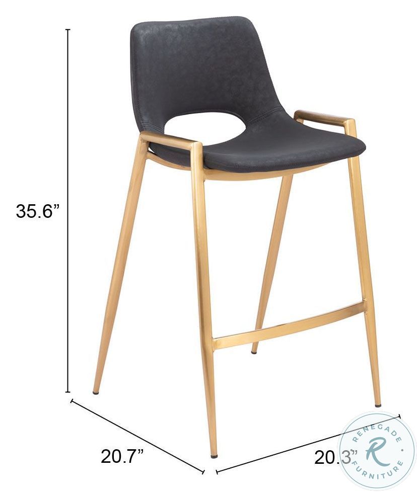 Desi Black and Gold Counter Height Stool Set of 2 From Zuo Coleman