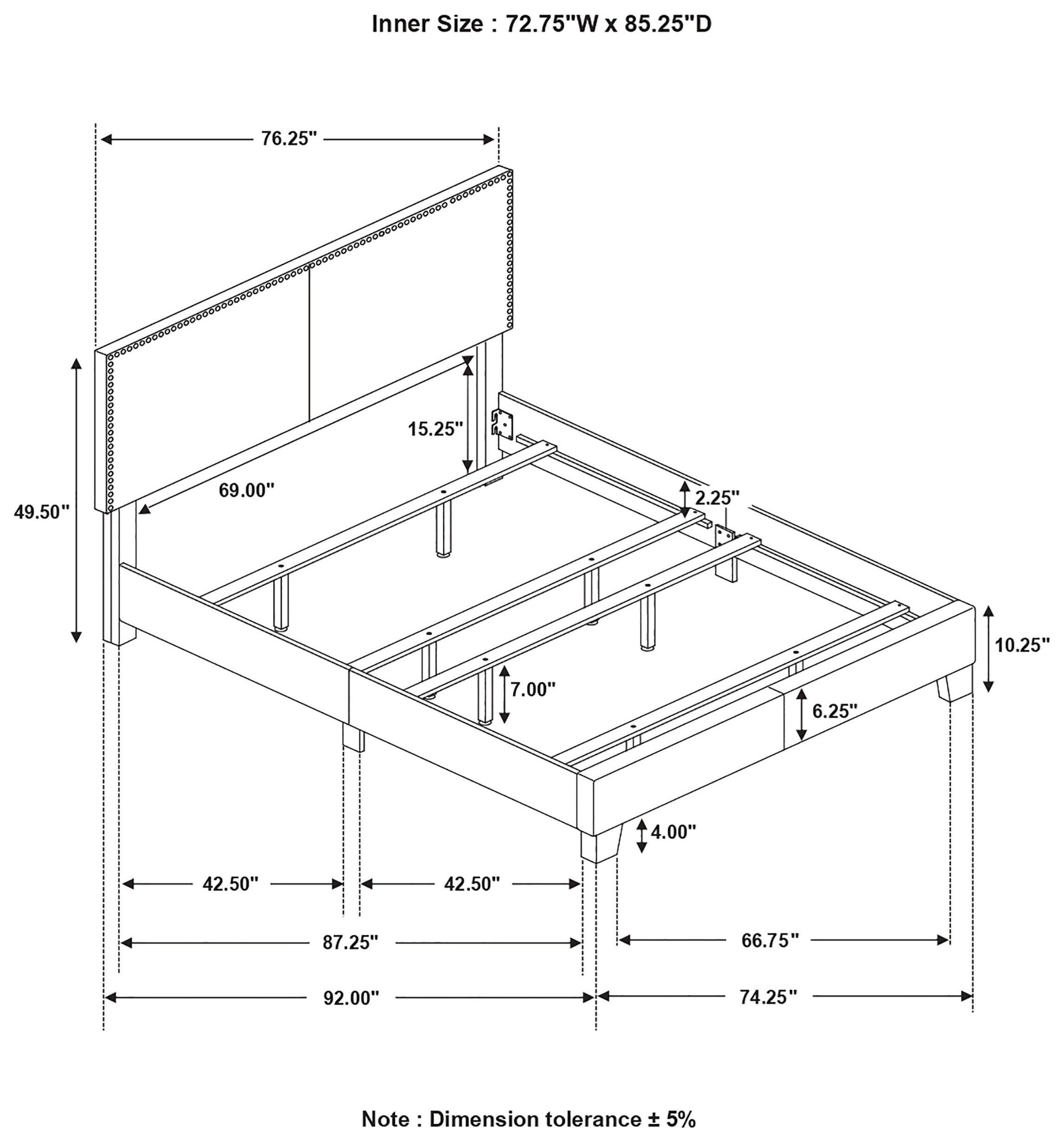 Boyd Charcoal California King Upholstered Panel Bed with Nailhead Trim