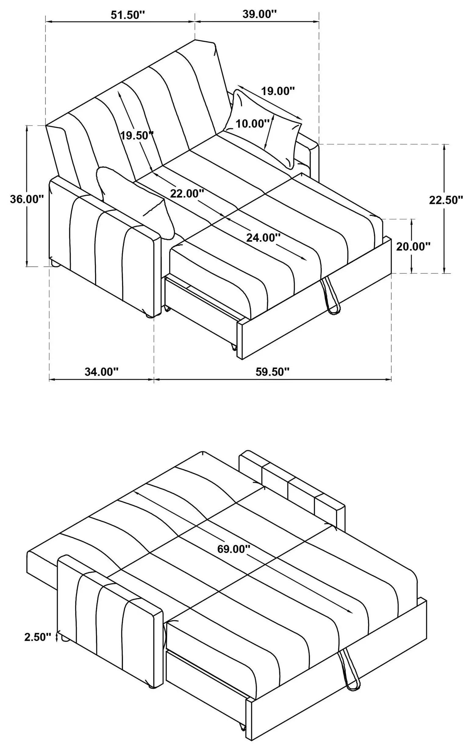 Portland Latte Boucle Sleeper 60" Sofa Bed