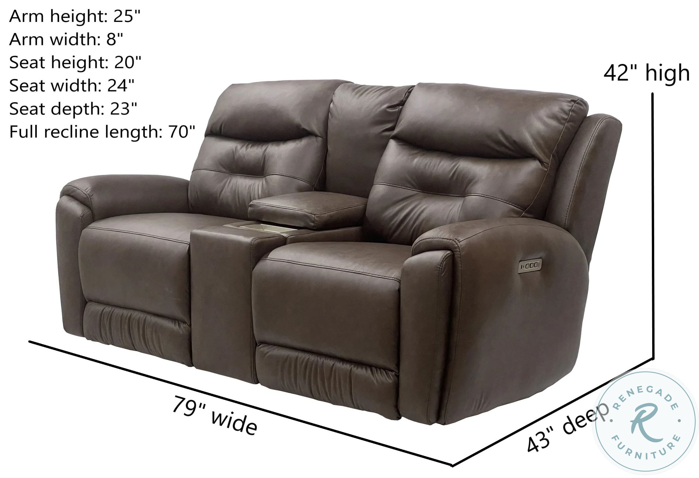 Point Break Amalfi Cognac Leather Triple Power Reclining Sofa with Drop Down Tray Table