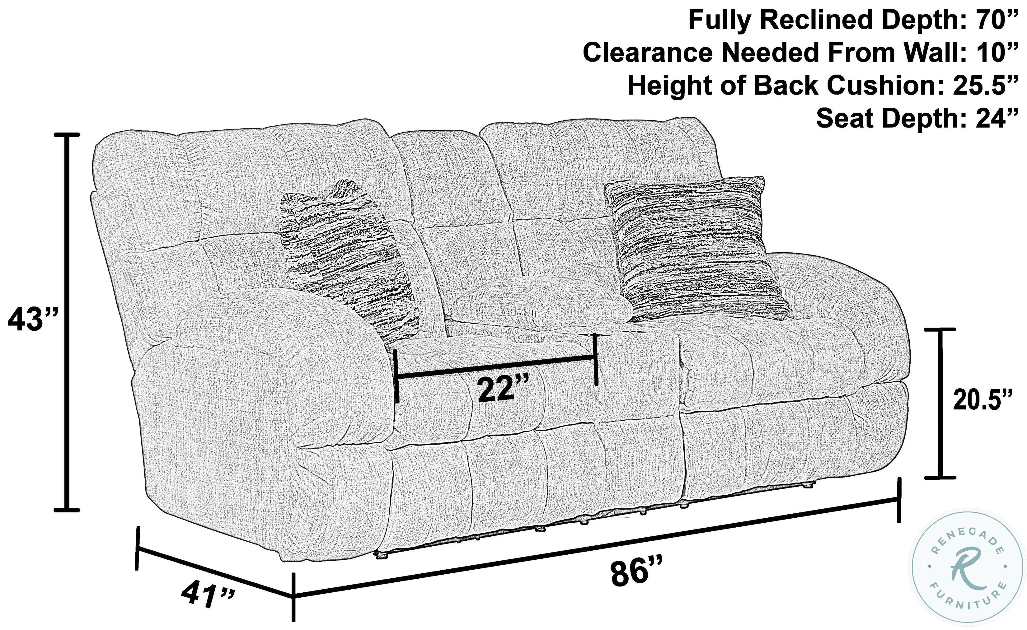 Ashland Buff Lay Flat Reclining Console 86" Loveseat
