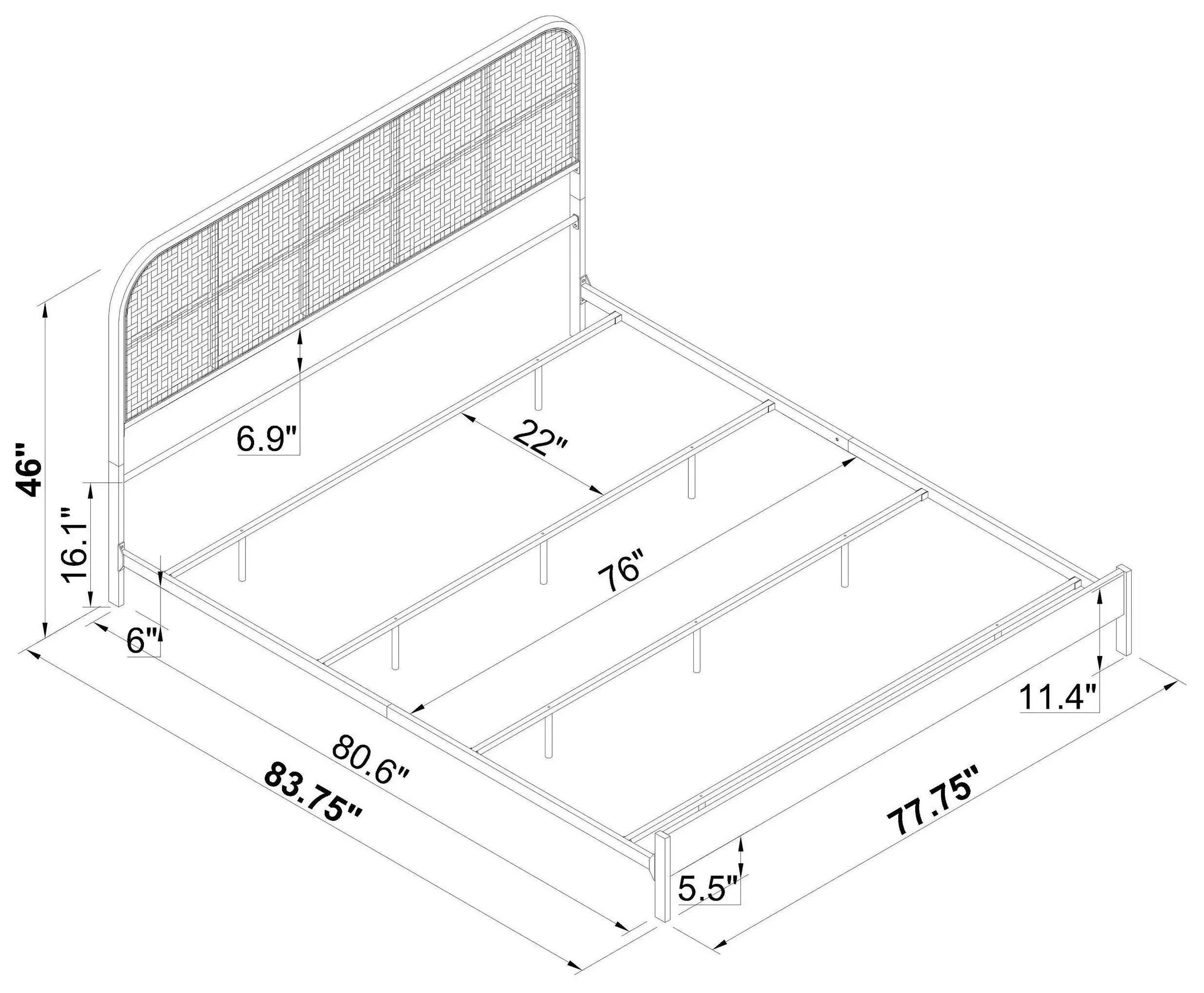 Amherst White Radio Weave Rattan King Metal Bed
