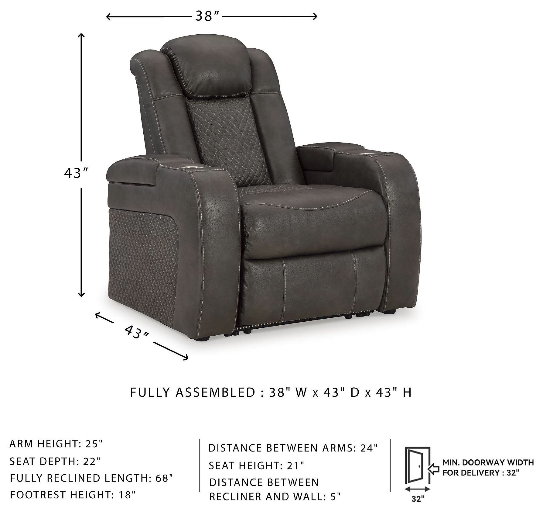 Fyne Dyme Shadow Power Recliner with Adjustable Headrest