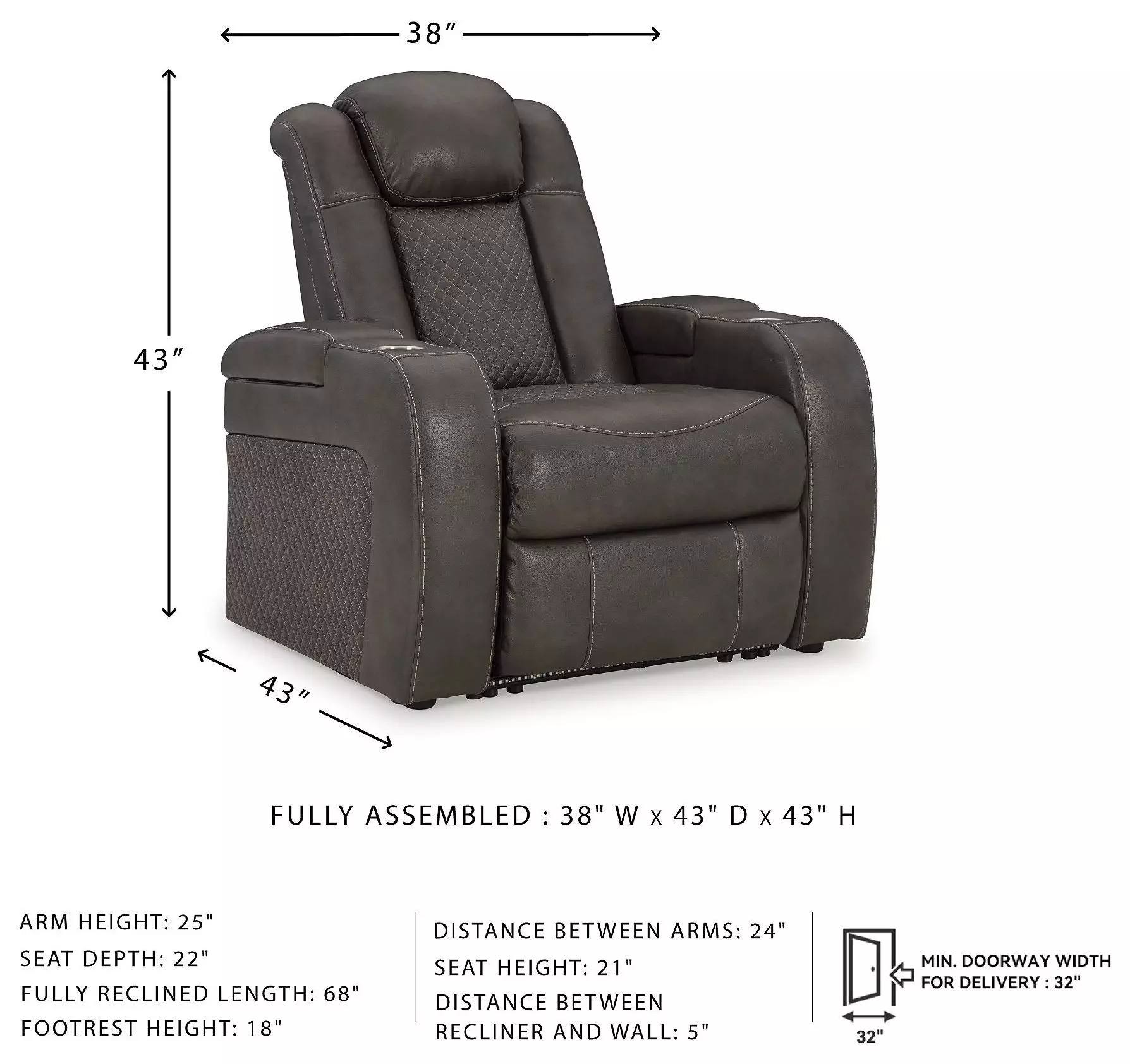 Fyne Dyme Shadow Power Recliner with Adjustable Headrest