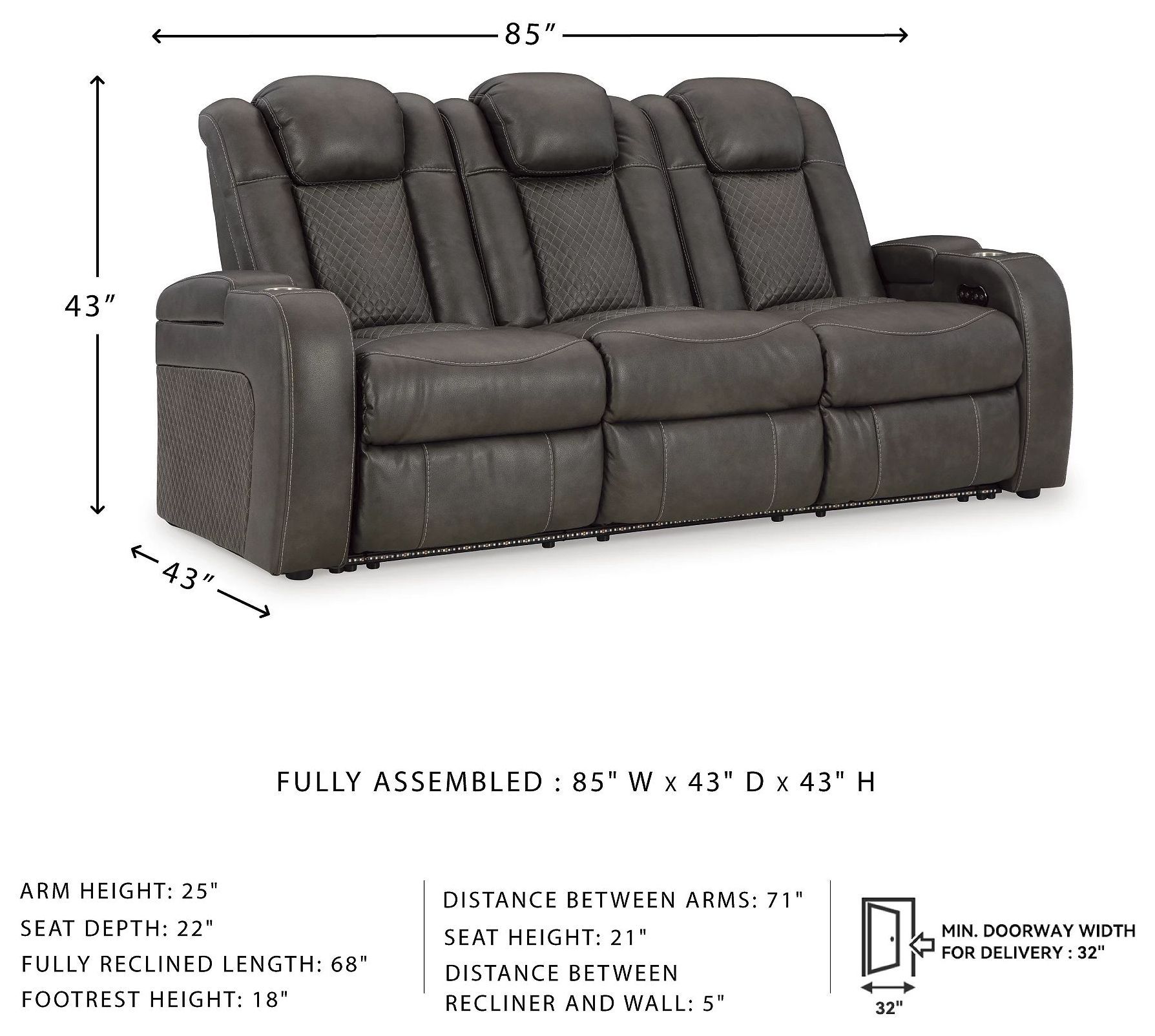Fyne Dyme Shadow Power Reclining Sofa with Adjustable Headrest