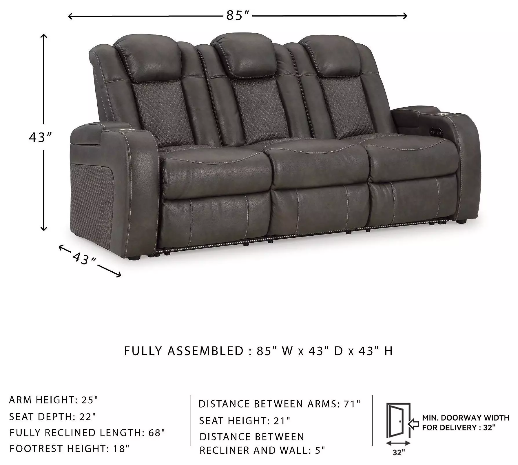 Fyne Dyme Shadow 85" Power Reclining Sofa with Adjustable Headrest