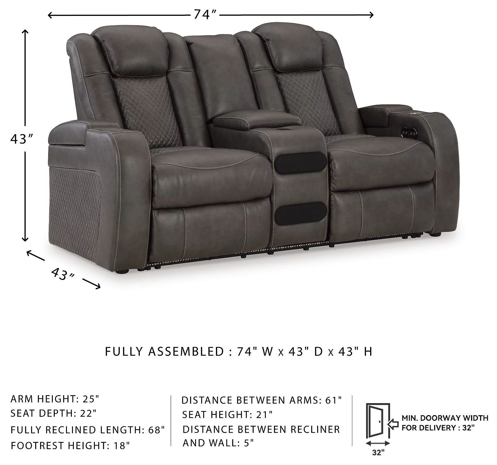 Fyne Dyme Shadow Power Reclining Console Loveseat with Adjustable Headrest