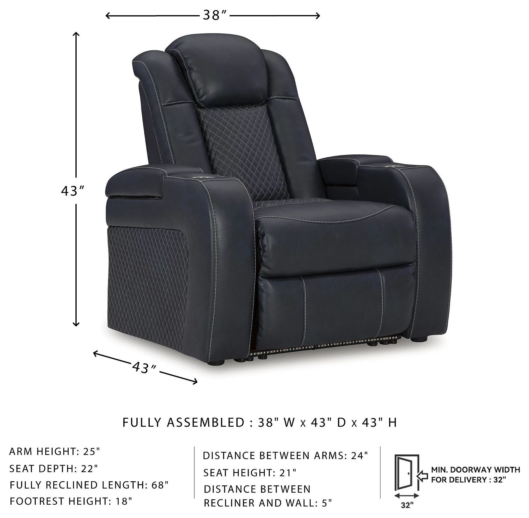 Fyne Dyme Sapphire Power Recliner with Adjustable Headrest