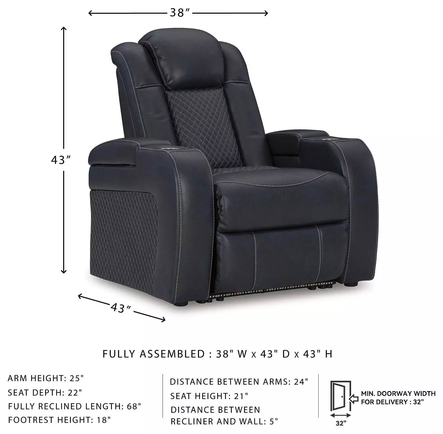 Fyne Dyme Sapphire Power Recliner with Adjustable Headrest