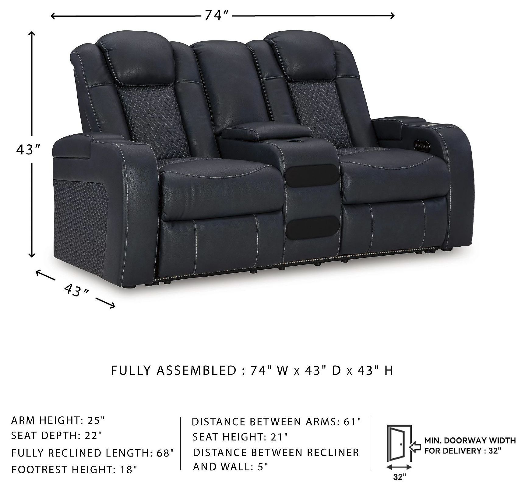 Fyne Dyme Sapphire Power Reclining Console Loveseat with Adjustable Headrest
