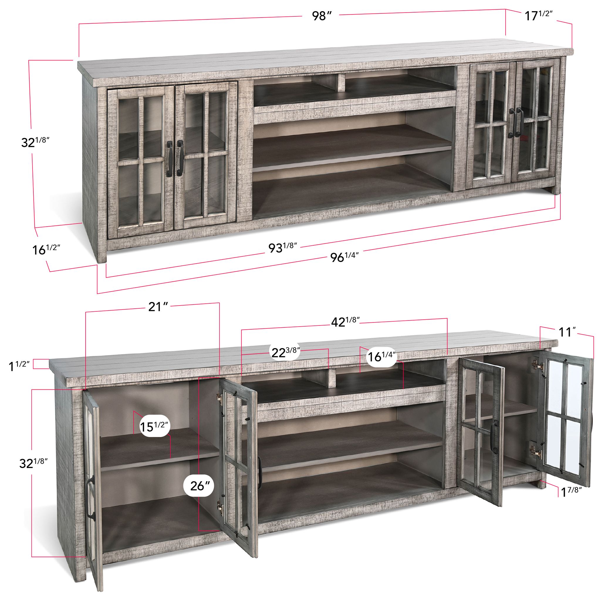 Crystal Ember Dark Brown 98" Media Console with Electric Fireplace