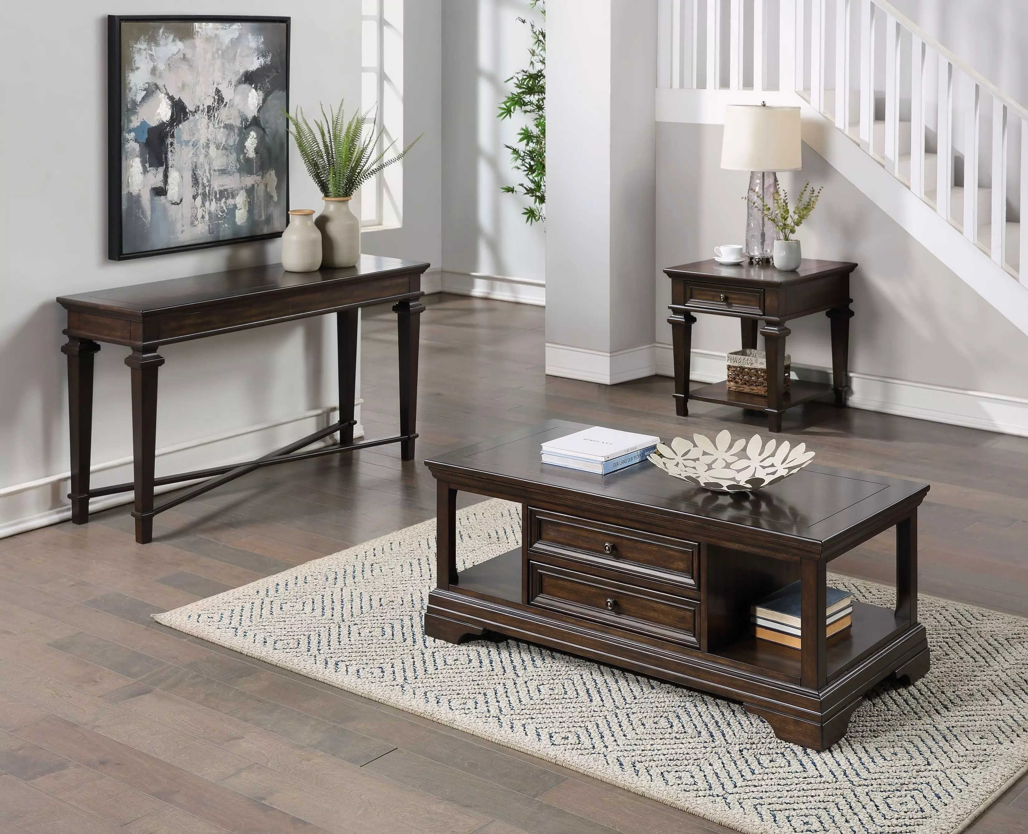 Tobias Espresso Lift Top Rectangular Occasional Table Set
