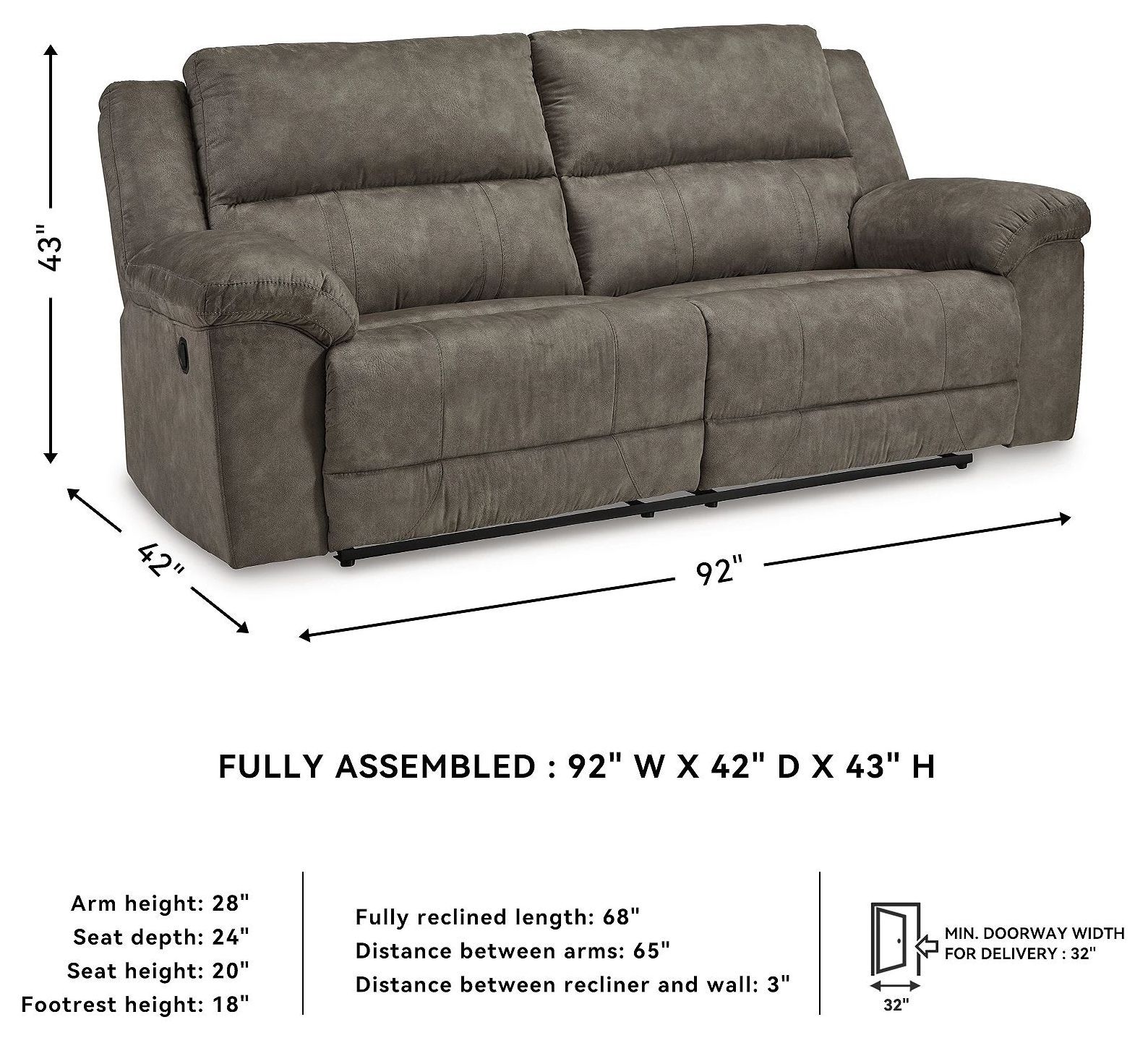 Laresview Fossil 92" Reclining Sofa