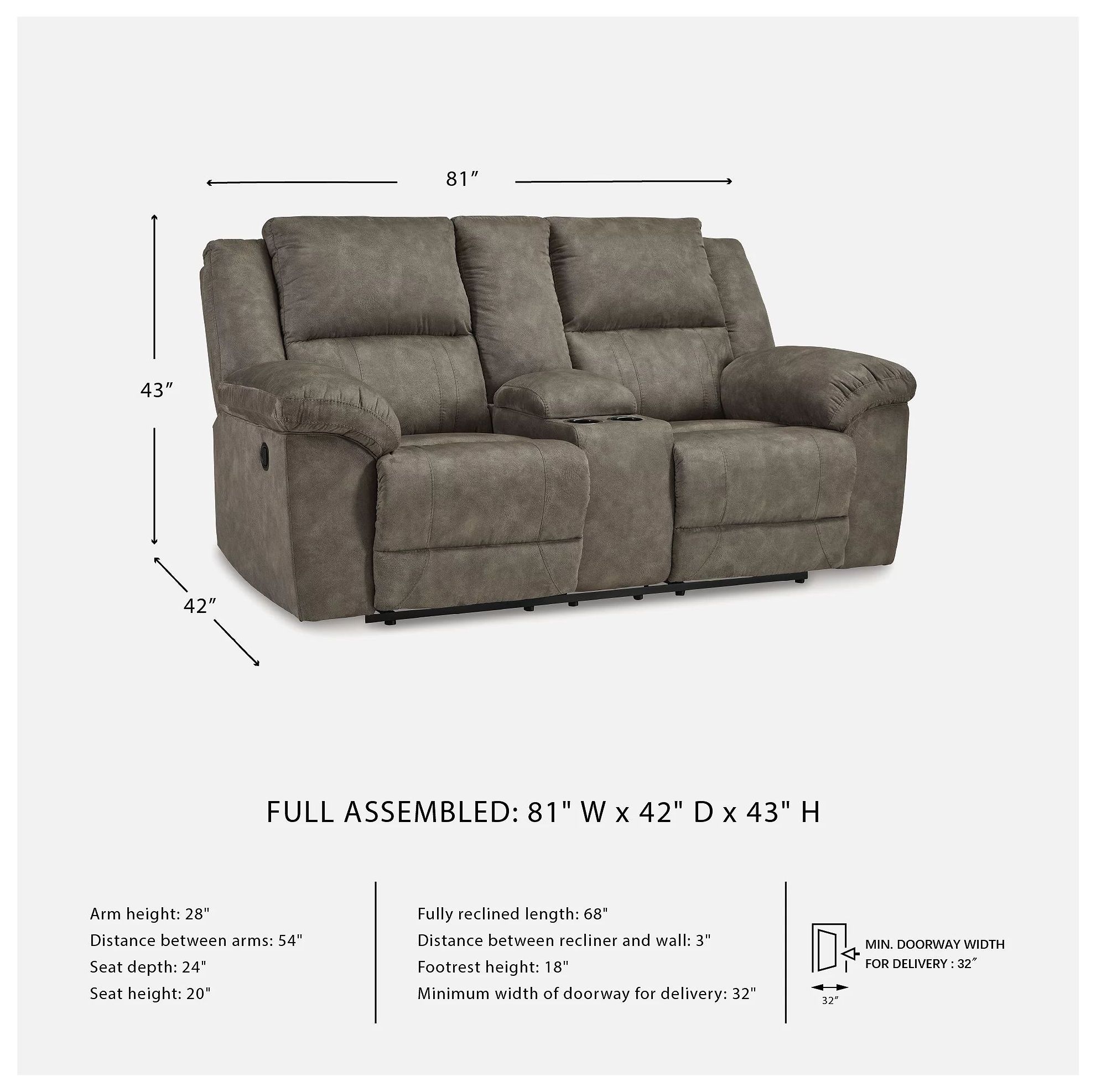 Laresview Fossil Double 81" Reclining Console Loveseat