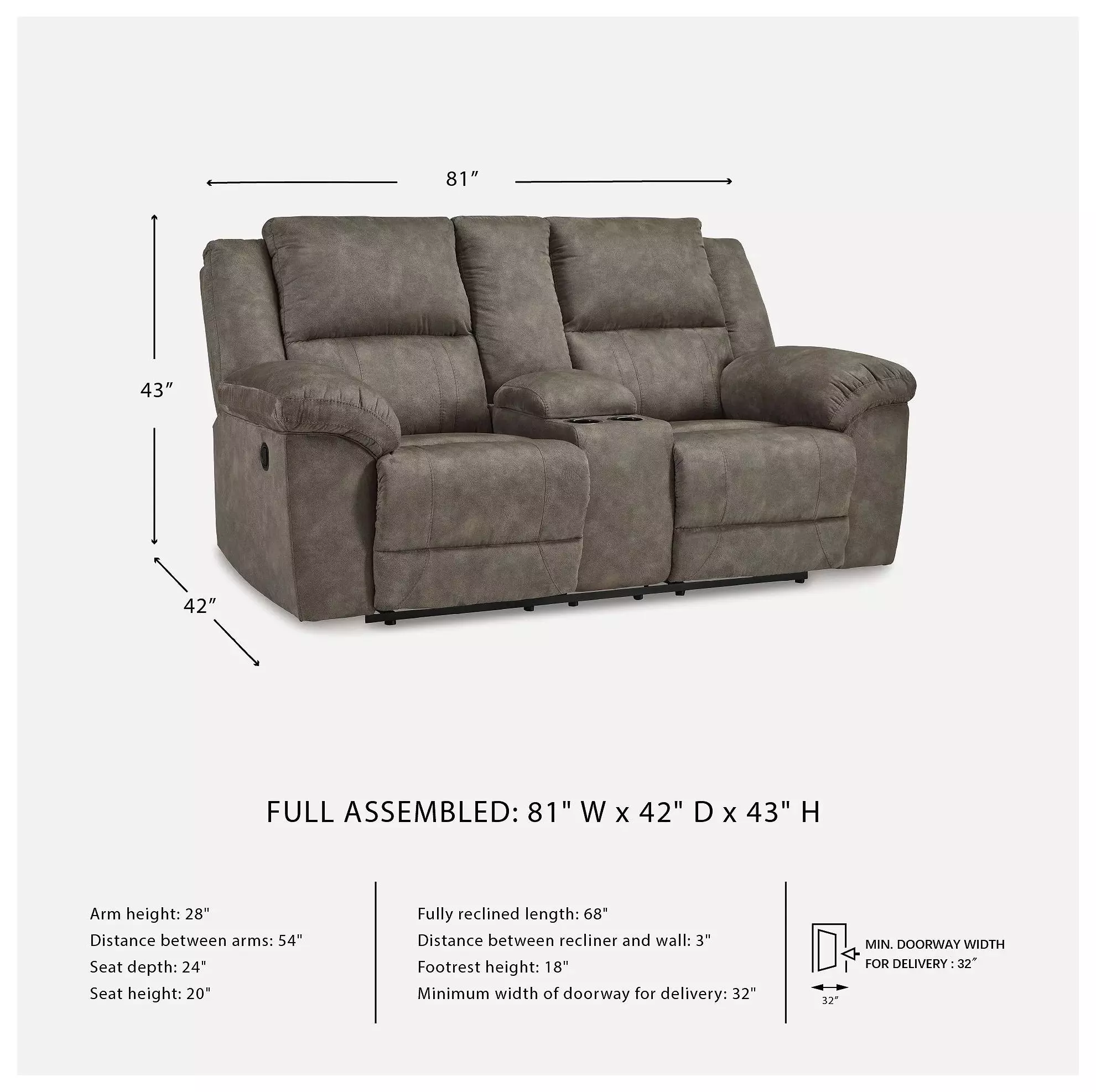Laresview Fossil Double 81" Reclining Console Loveseat
