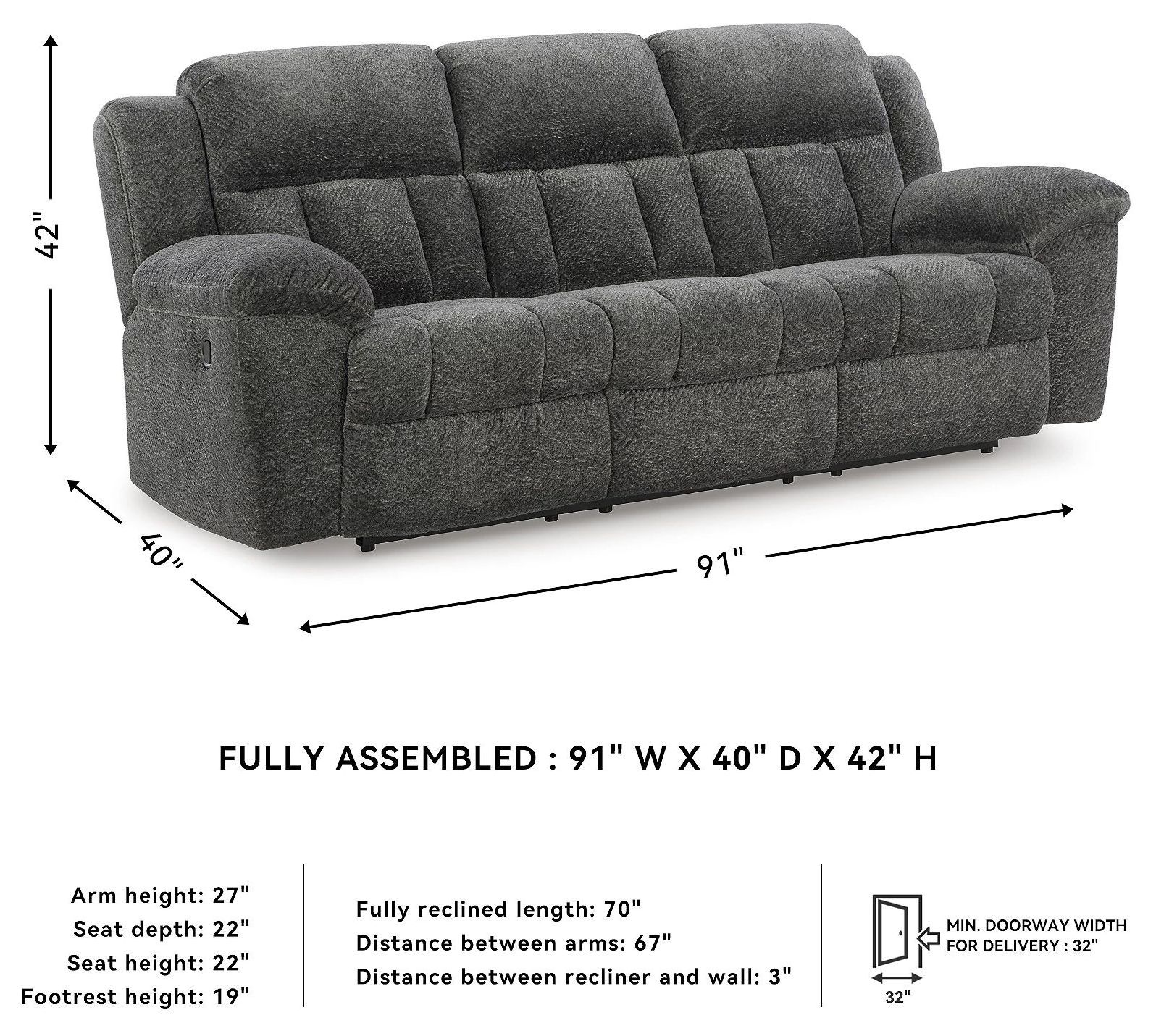 Frohn Graphite Reclining Sofa