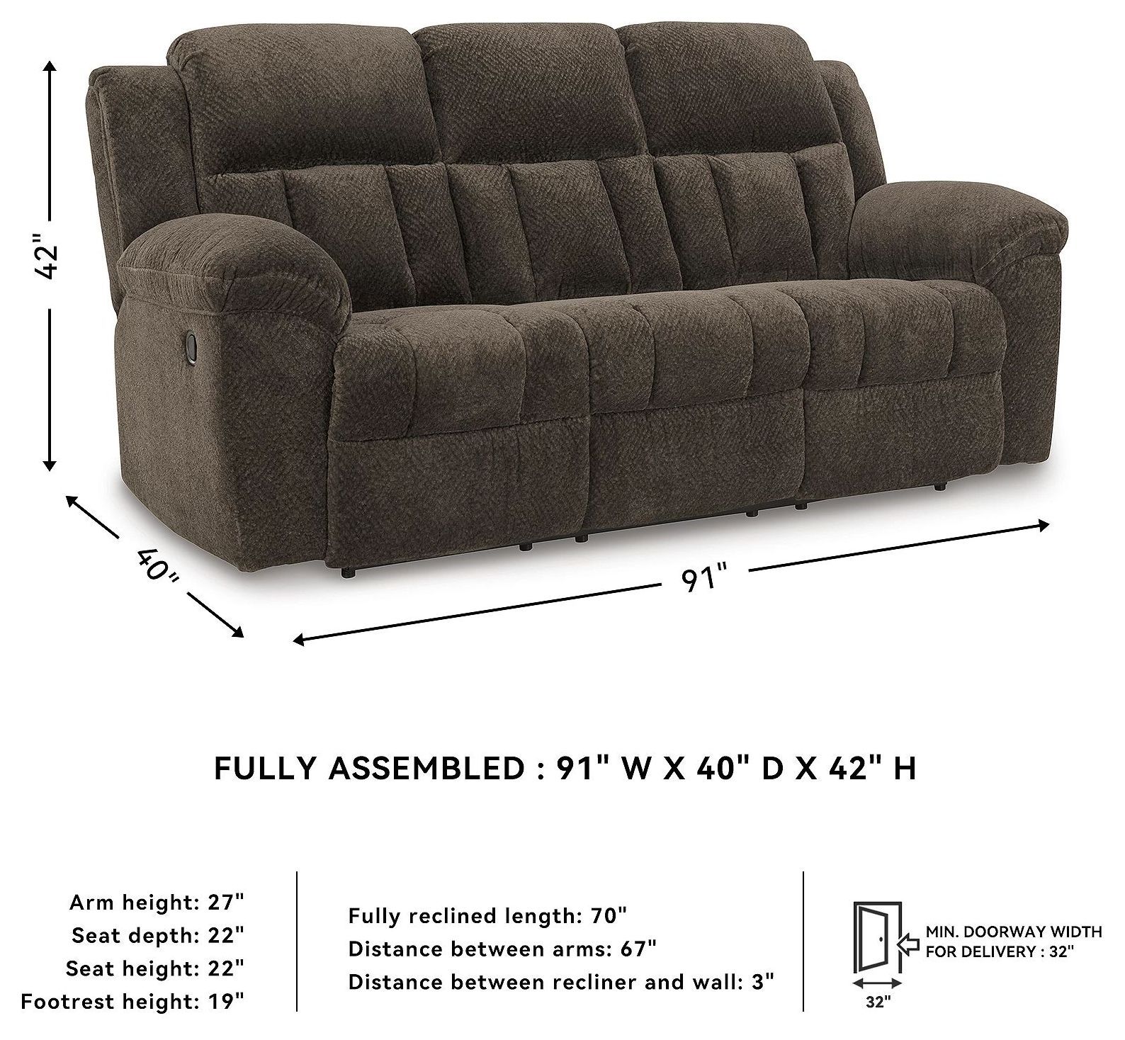 Frohn Chocolate Reclining Sofa