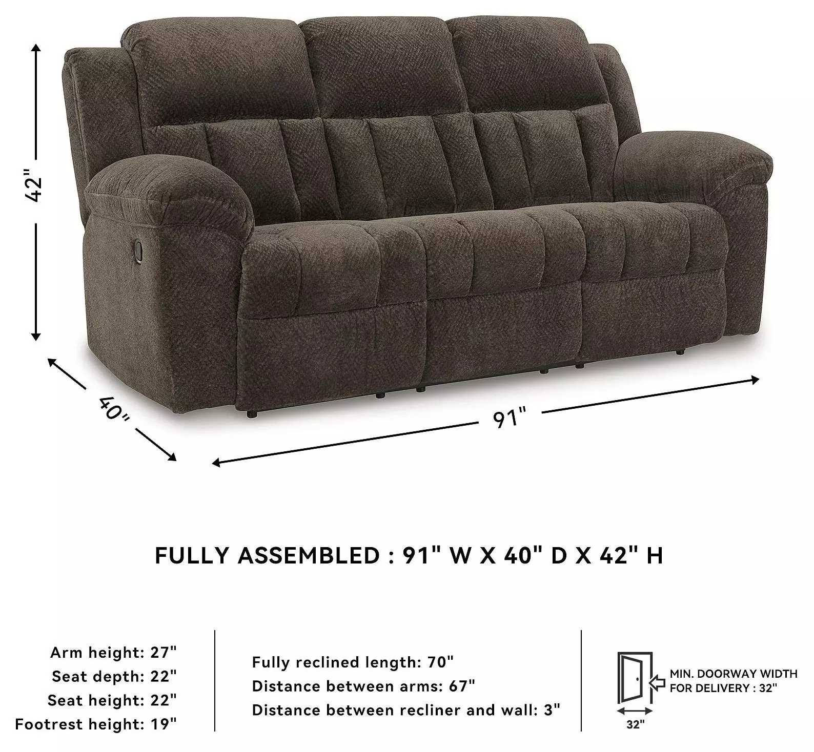 Frohn Chocolate 91" Reclining Sofa