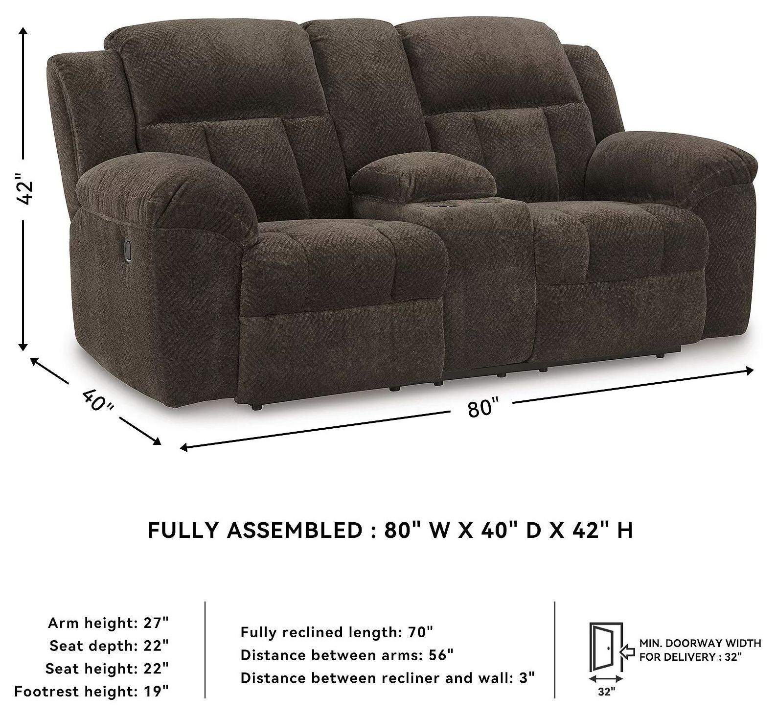 Frohn Chocolate Double Reclining Console Loveseat