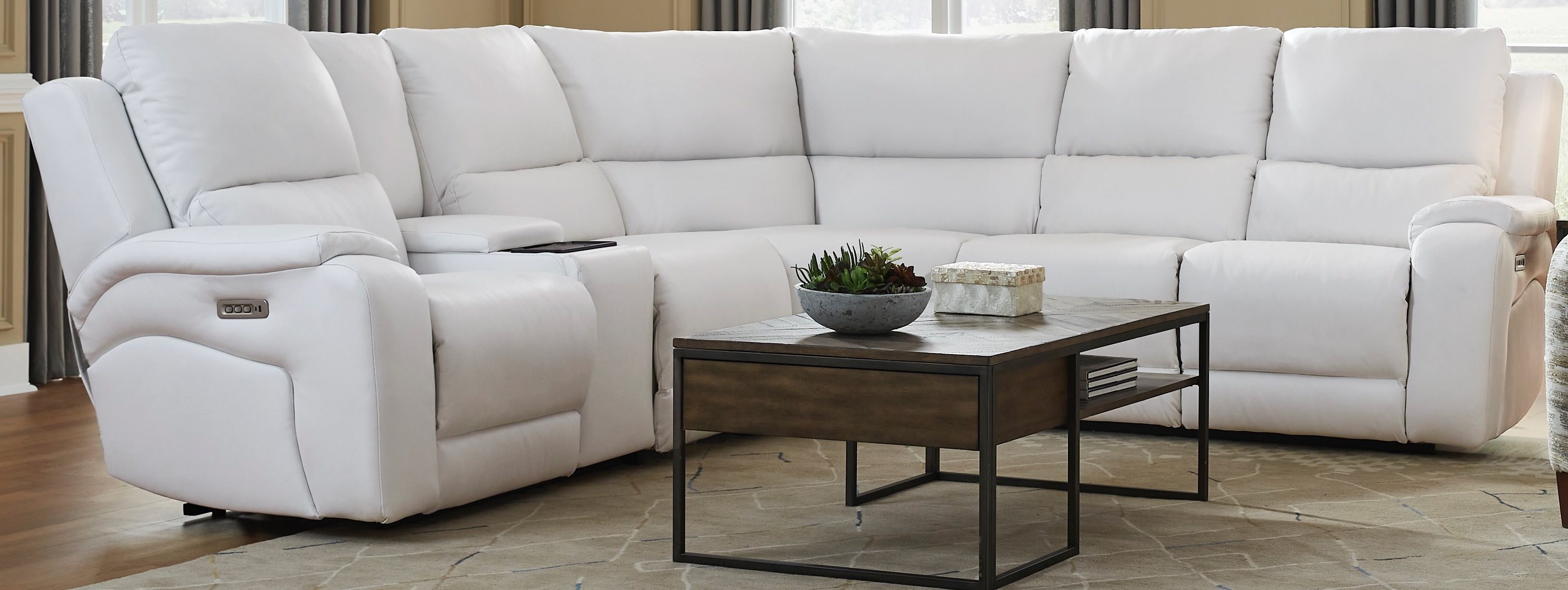 Brookfield White Leather 6 Piece Modular Zero Gravity Triple Power