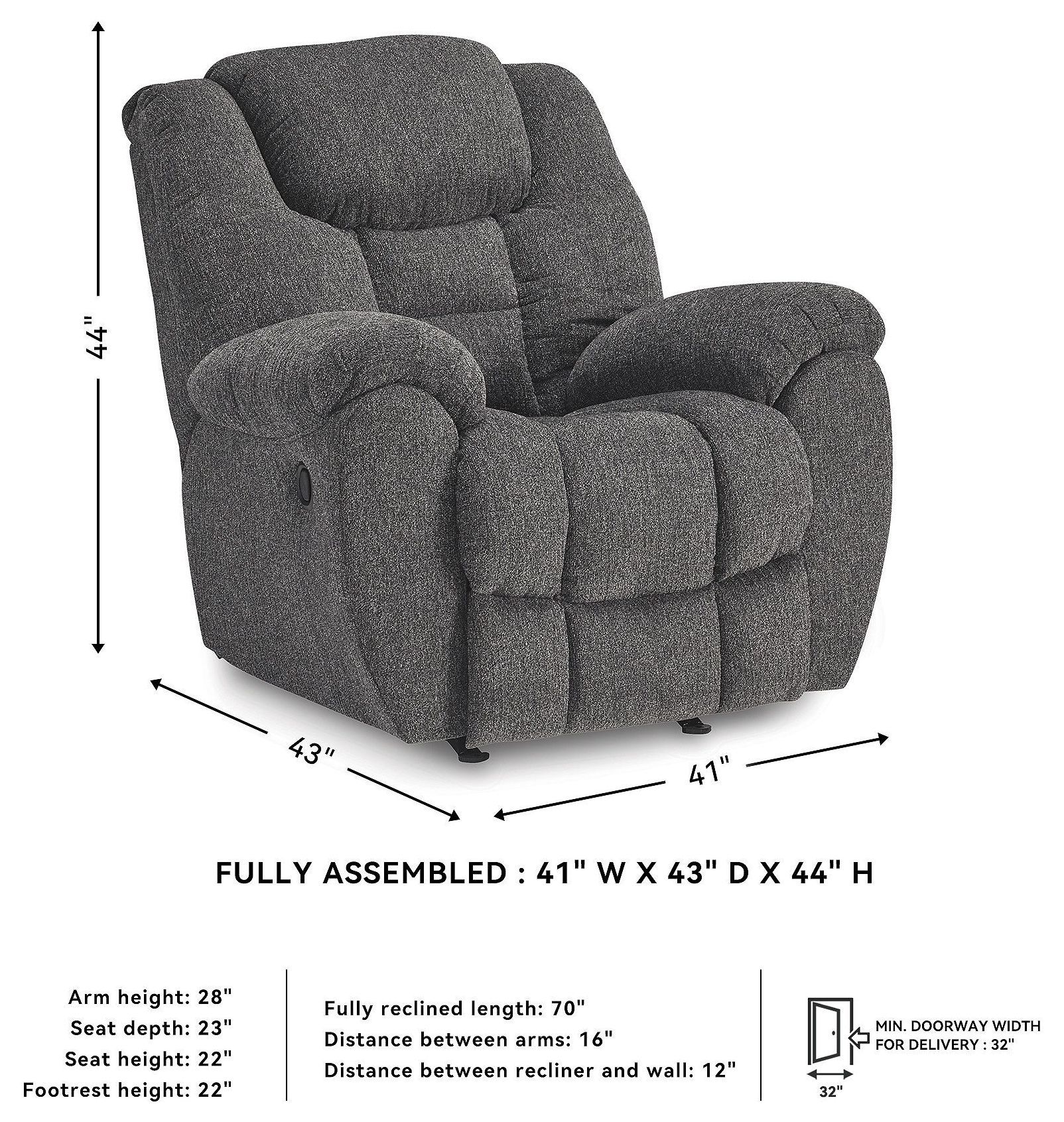 Foreside Charcoal Performance Fabric Rocker Recliner