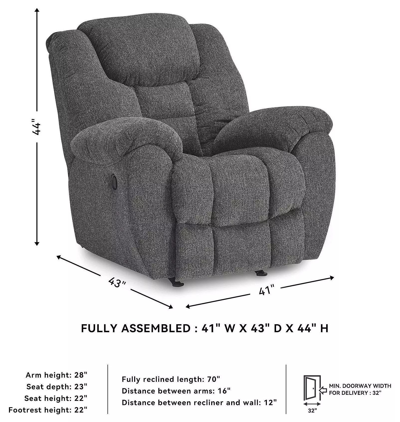 Foreside Charcoal Performance Fabric Rocker Recliner