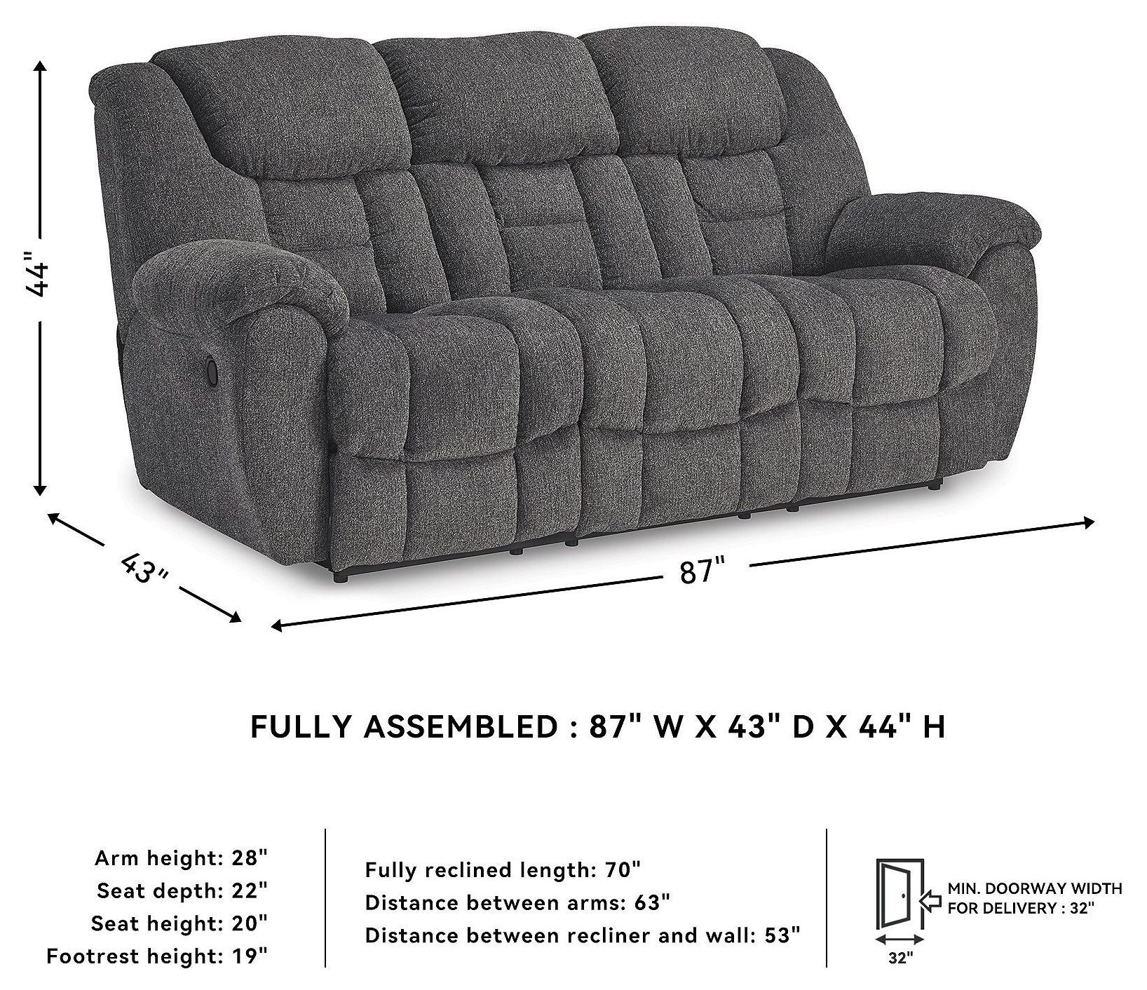 Foreside Charcoal Performance Fabric 97" Reclining Sofa